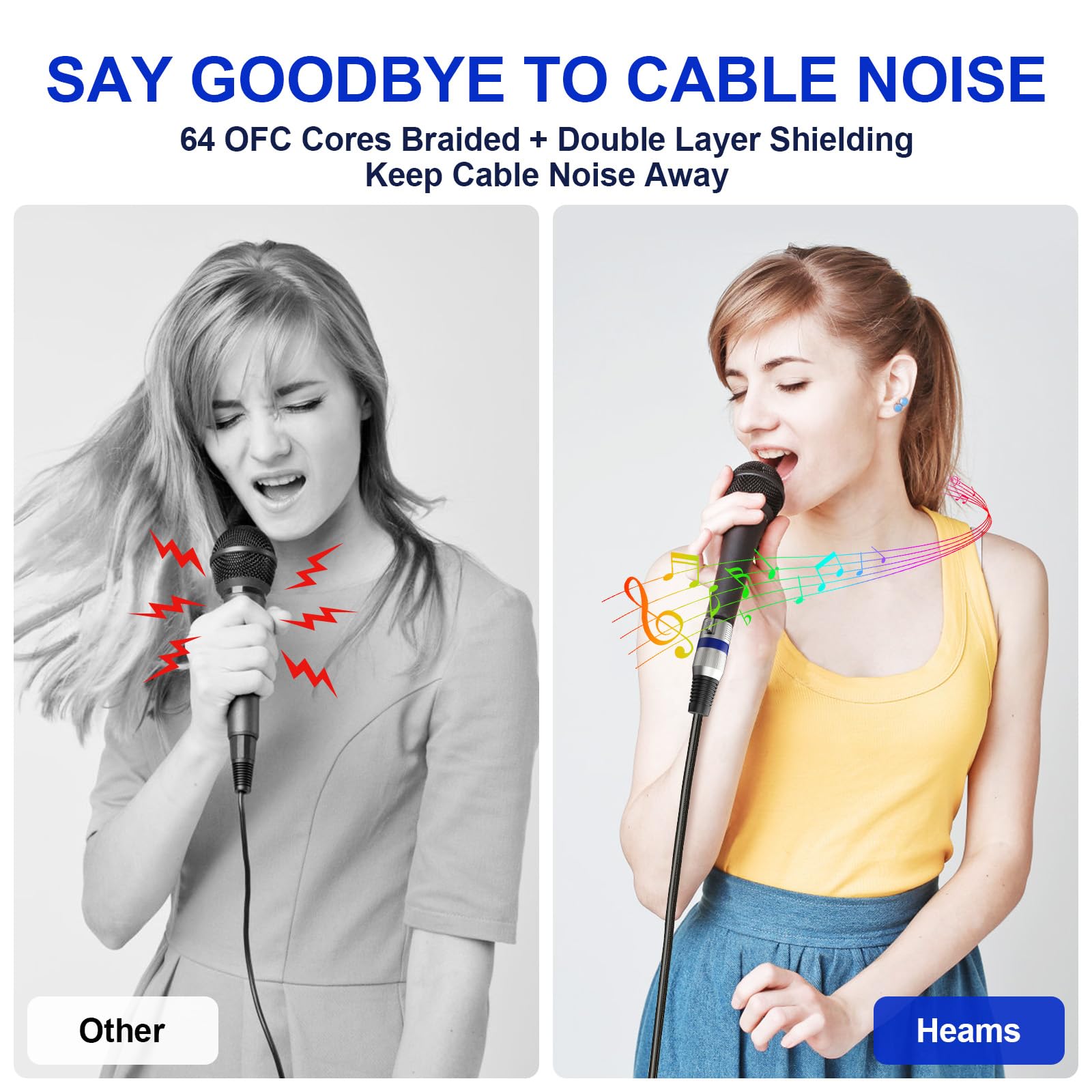 Heams Professional 6 Pack 25Ft Xlr Cables, Noise Free And Long Lasting Braided Xlr Microphone Cable, All Copper Conductors Balan