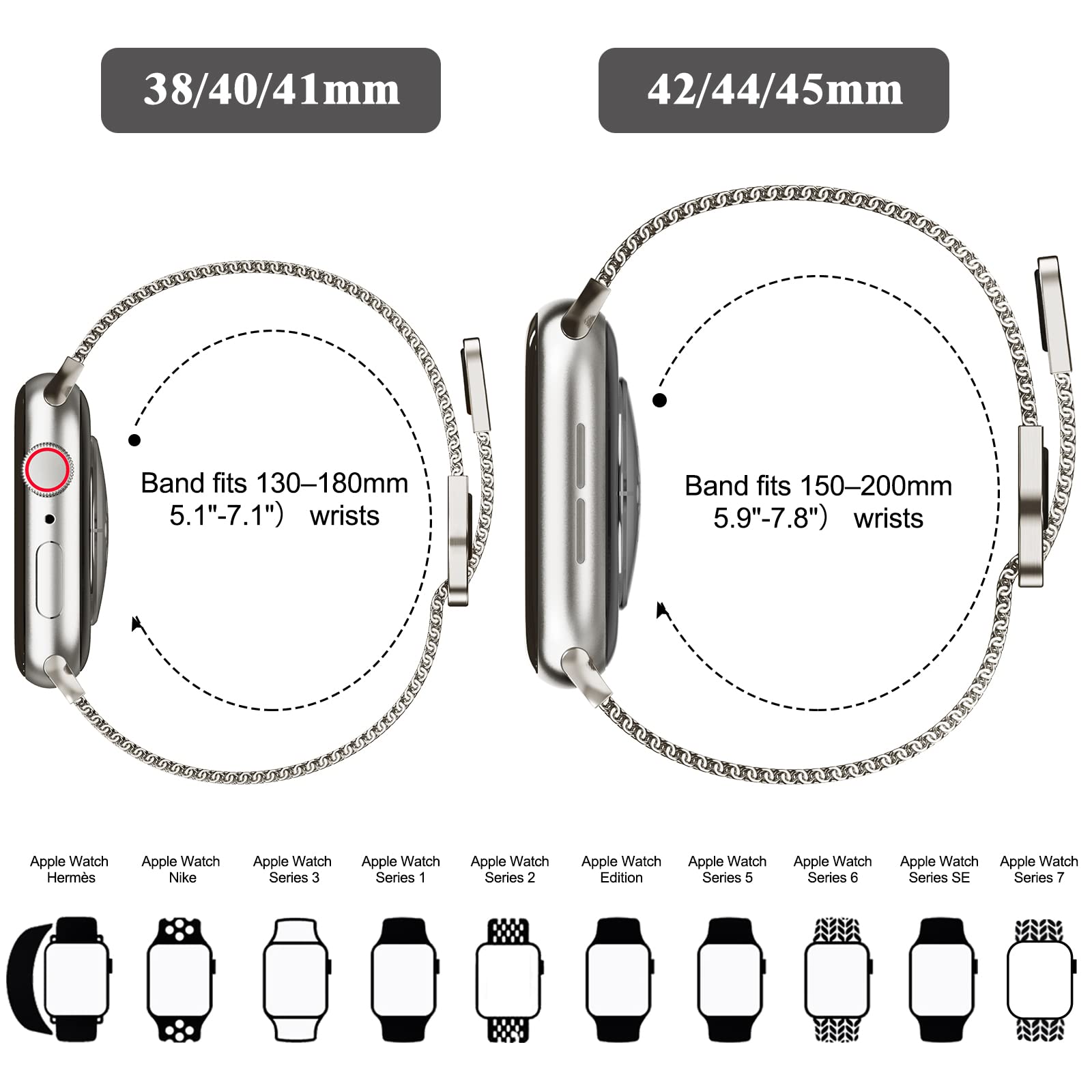 Geoumy Metal Magnetic Bands Compatible For Apple Watch Band 38Mm With Case, Stainless Steel Milanese Mesh Loop Replacement Strap