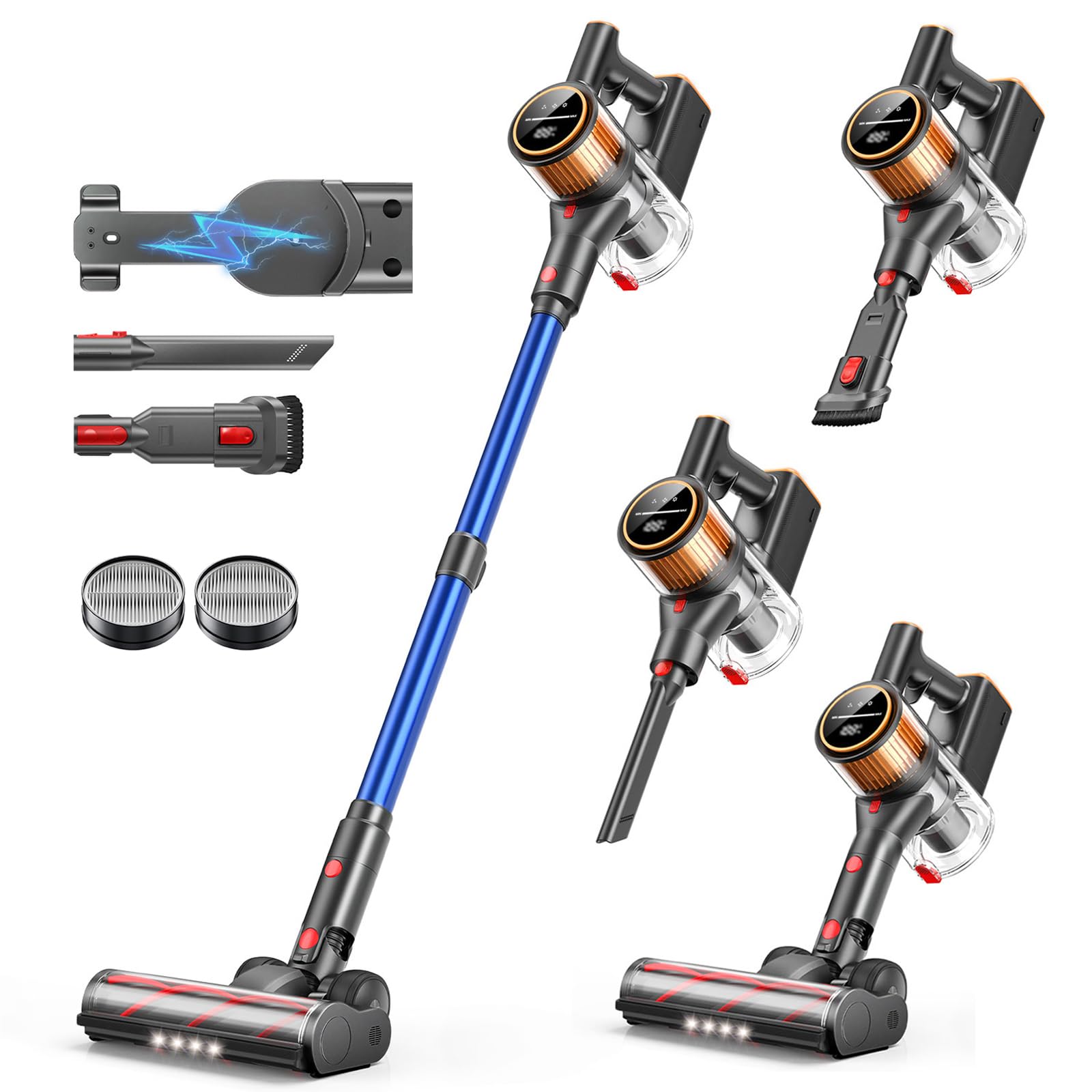 Cordless Vacuum Cleaner, 45Kpa 550W 60Mins Vacuum Cleaners For Home, Stick Vacuum Cordless Rechargeable, Wall Mount Charging, Se