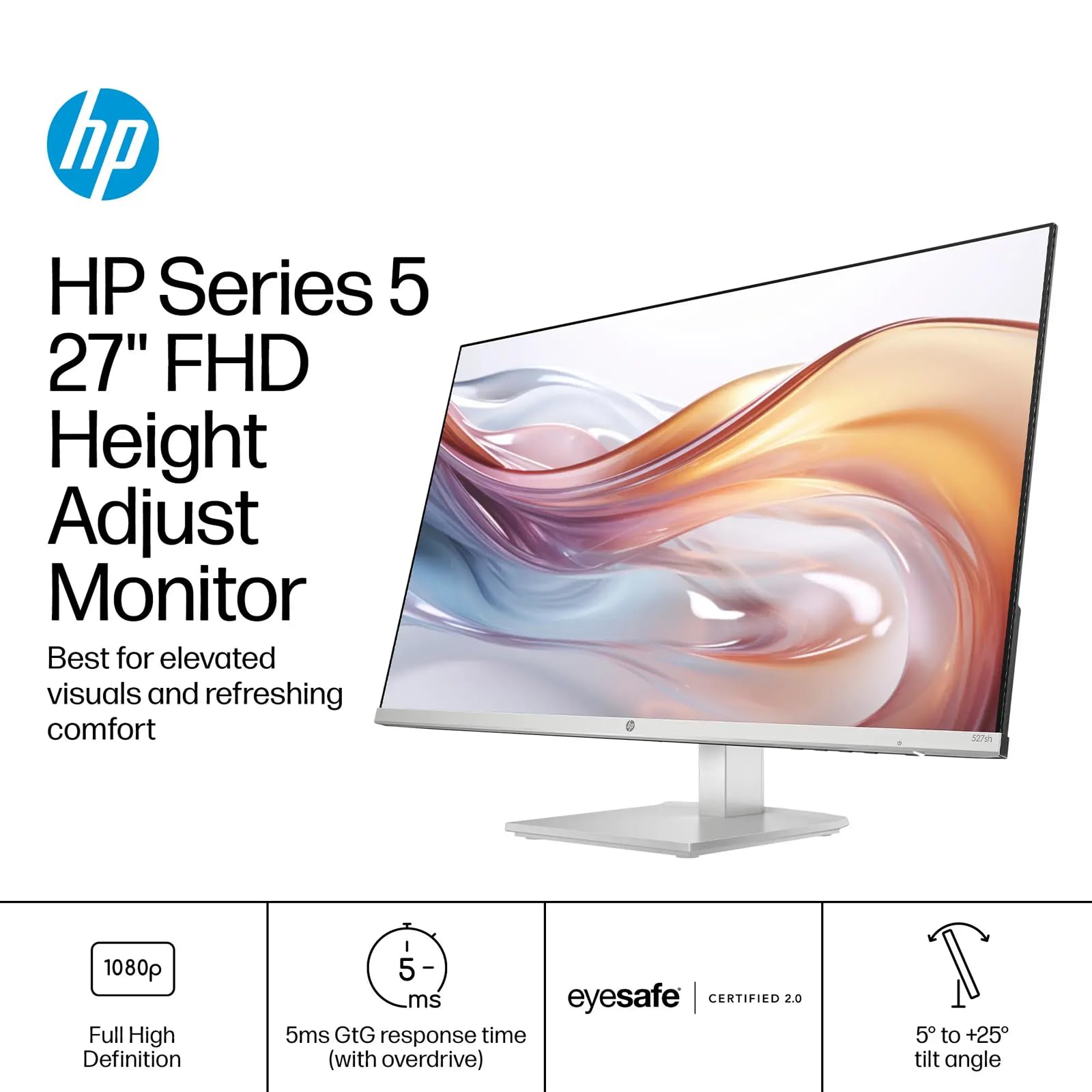 Hp Series 5 527Sh - Height Adjust Monitor 94C50Aa#Aba (Replaces M27H) With Docztorm Dock - 100Hz 300 Nits - 99% Srgb Color Gamut