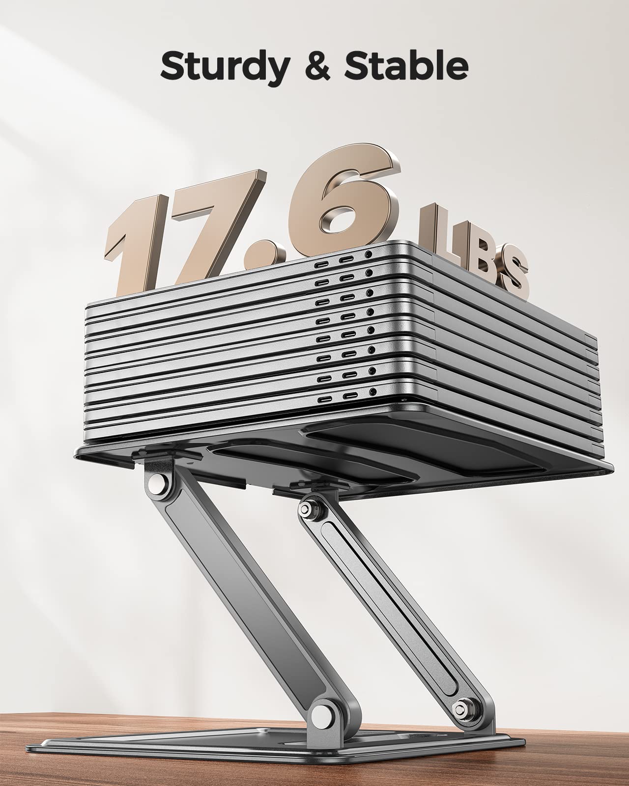 Loryergo Adjustable Laptop Stand, Portable For 17.3Inch Laptops, Holds Up To 17.6Lbs, Ergonomic Posture & Heat Dissipation   Gra