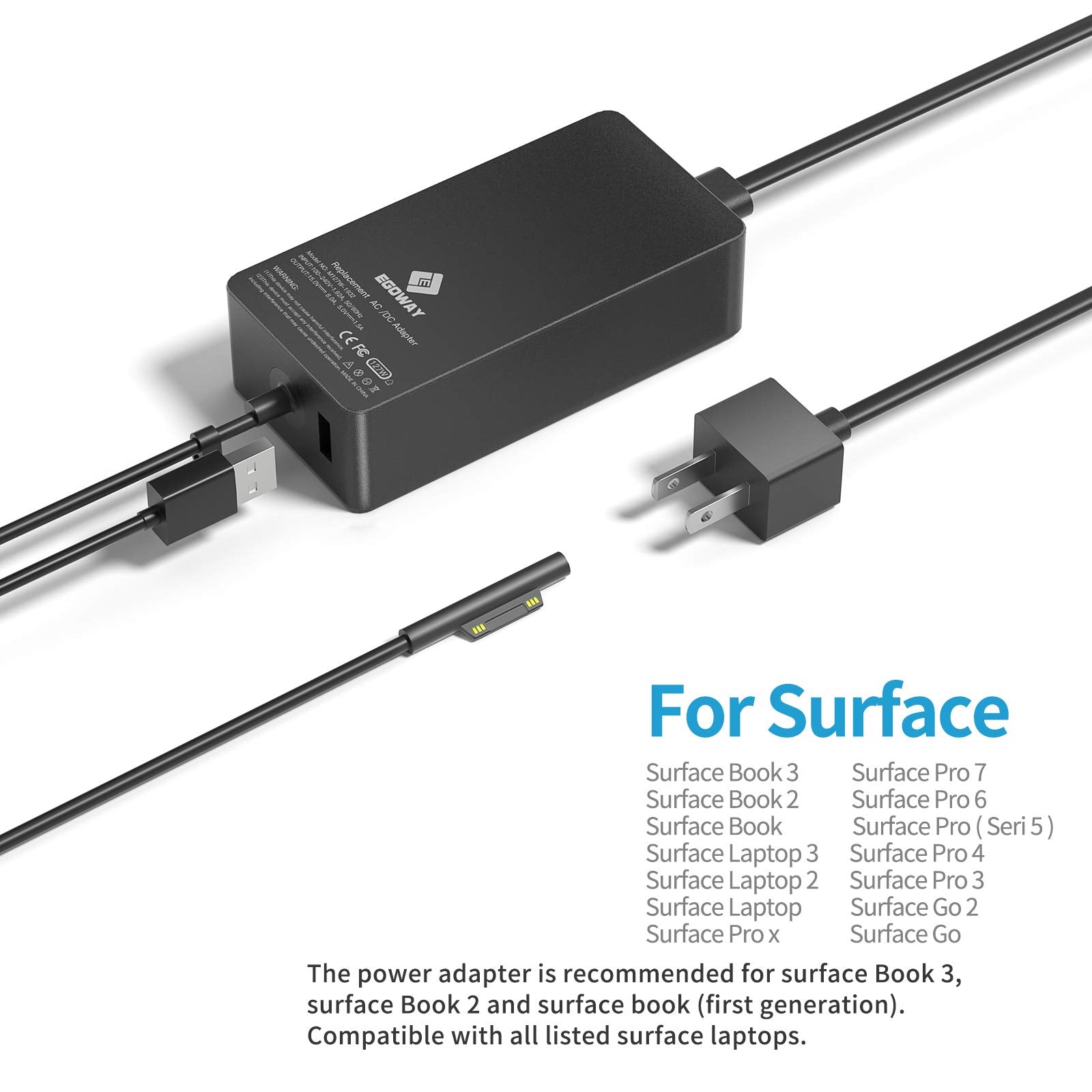 Surface Book 3 Surface Pro Charger, 127W 15V 8A Ac Power Supply Adapter Compatible With Surface Pro X 7 6 5 4 3, Surface Book 3 2 1, Surface Laptop Studio 4 3 2 1 Surface Go With 6Ft Power Cord