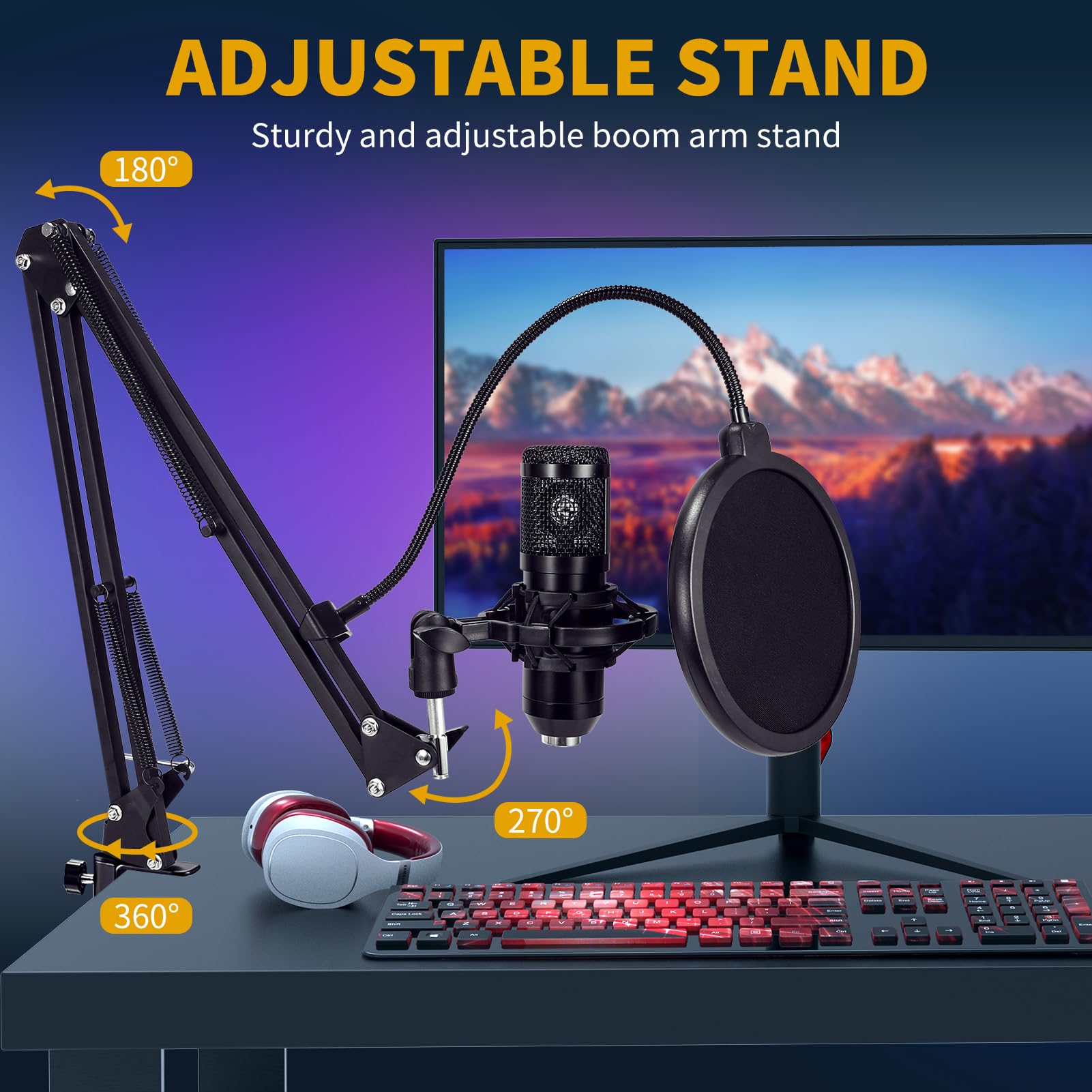 Amoox Condenser Microphone,Professional Usb Microphone Plug & Play Pc Computer Microphone Condenser Cardioid Mic Kit With Adjust
