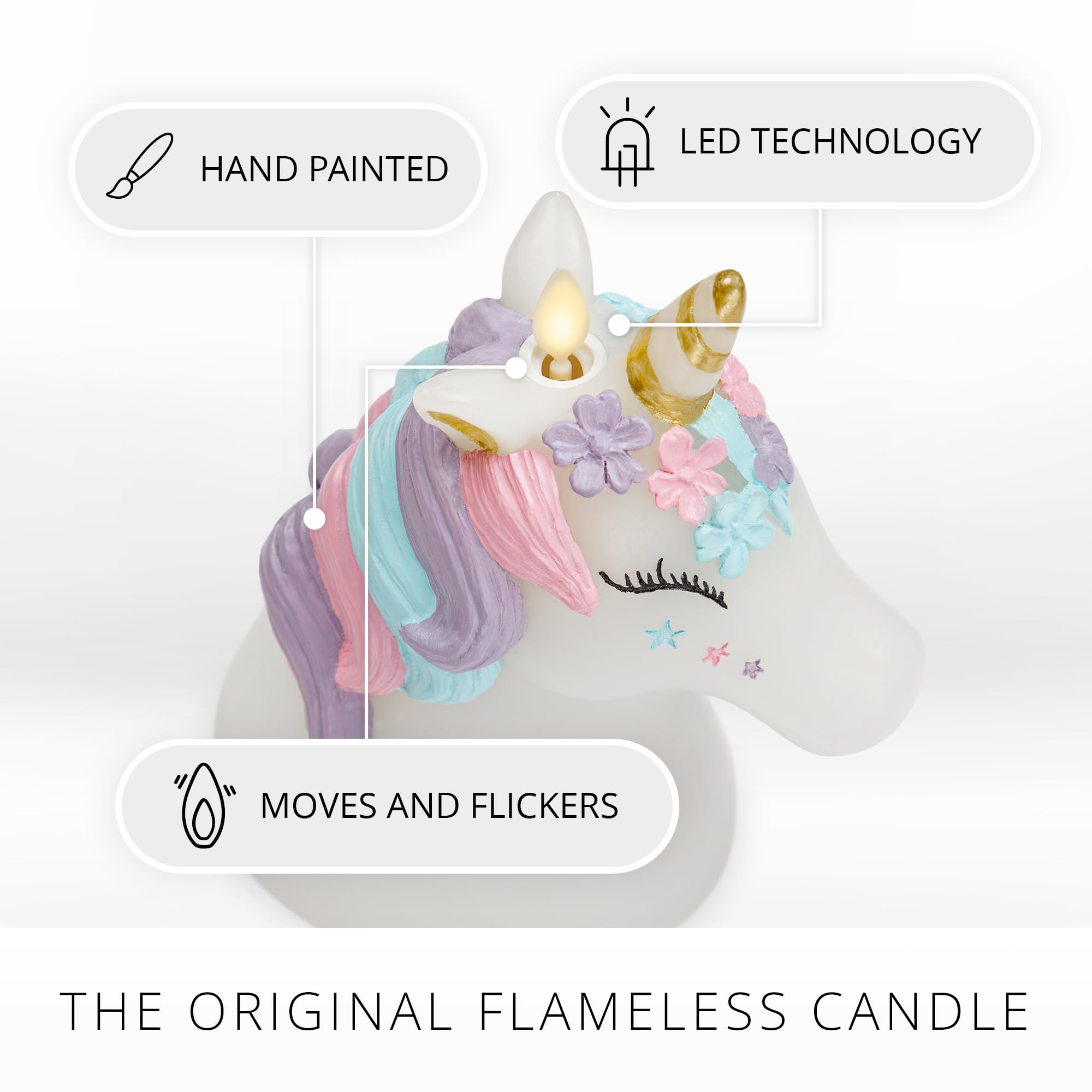 Luminara Flameless Candle Unicorn Figural Color Changing Moving Flame Led Candle Real Unscented Wax With 18 Button Remote Contro