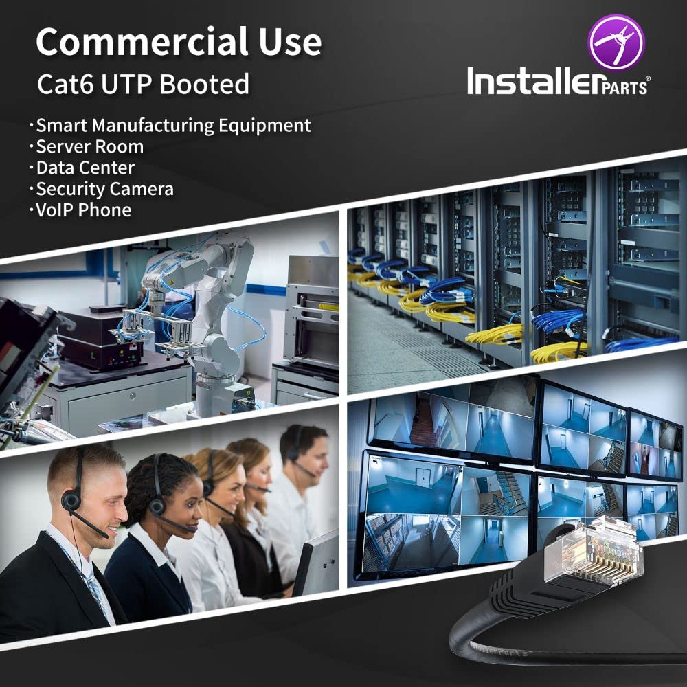 Installerparts Cat6 Cable Utp Booted [Black]   [2 Ft]   [5 Pack]   Professional Series   10Gbps, Cat6 Patch Cable, Cat 6 Patch C