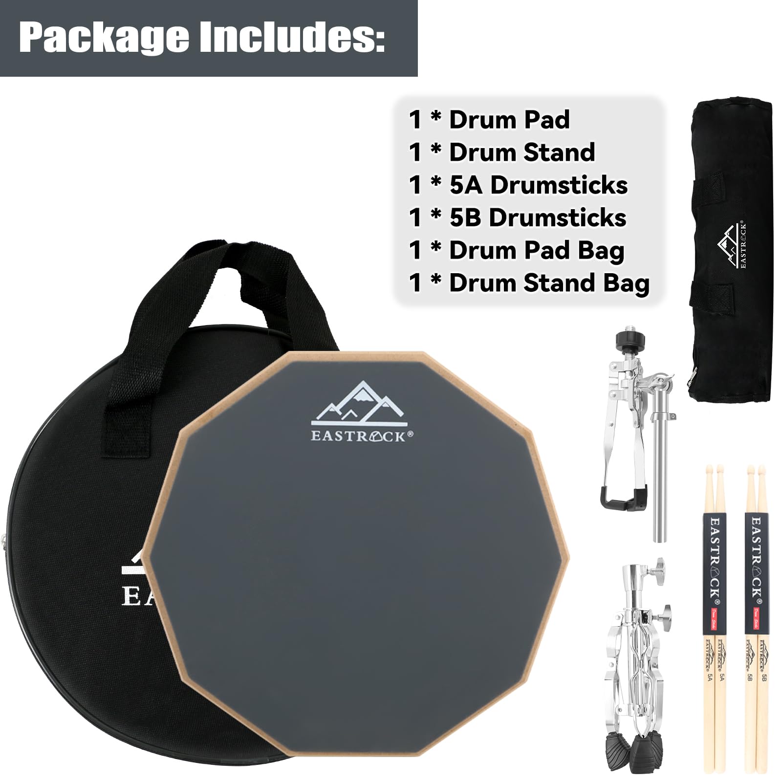 Eastrock Practice Drum Pad Stand Bundles, 11 Inches Double Sided Silent Silicone Drum Pad, Silicone Dumb Drum With Drum Stand, 2
