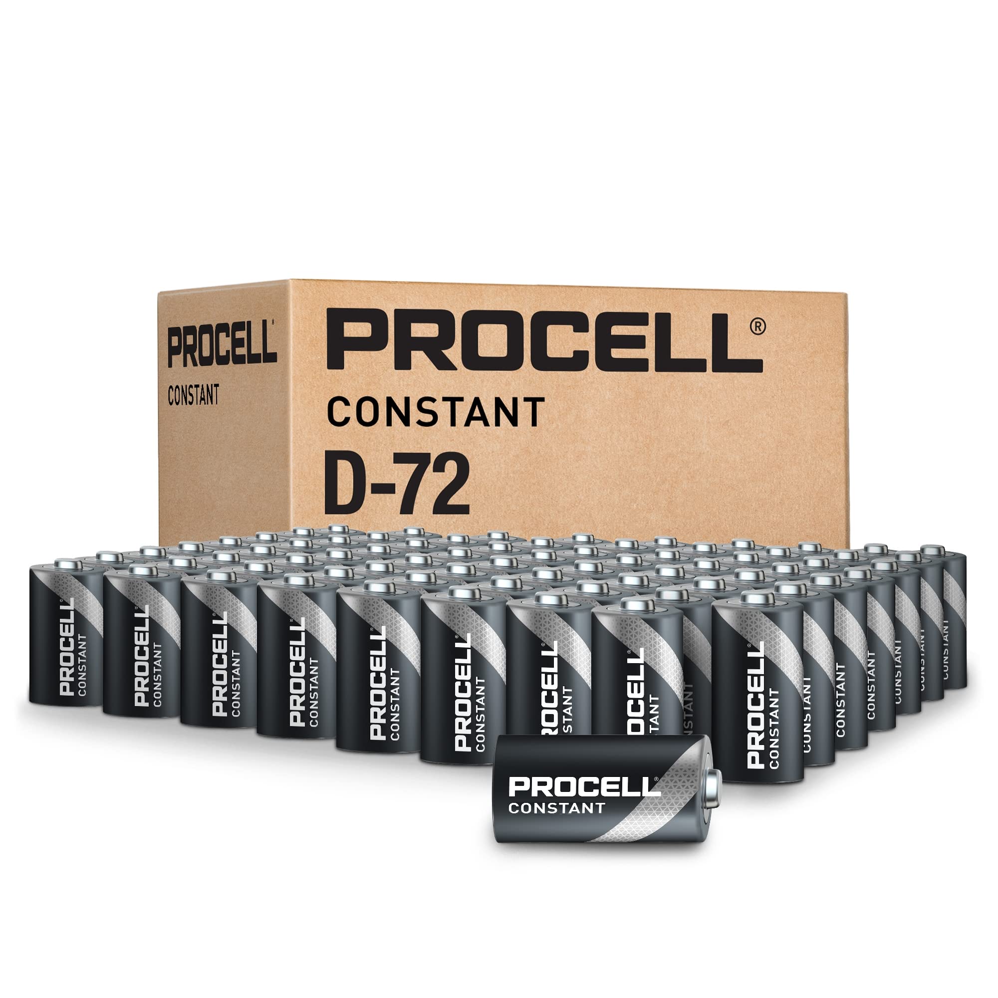Procell Constant D Cell Long Lasting Alkaline Batteries (72 Pack), 10 Year Shelf Life, Bulk Value Pack For Consistent Moderate D