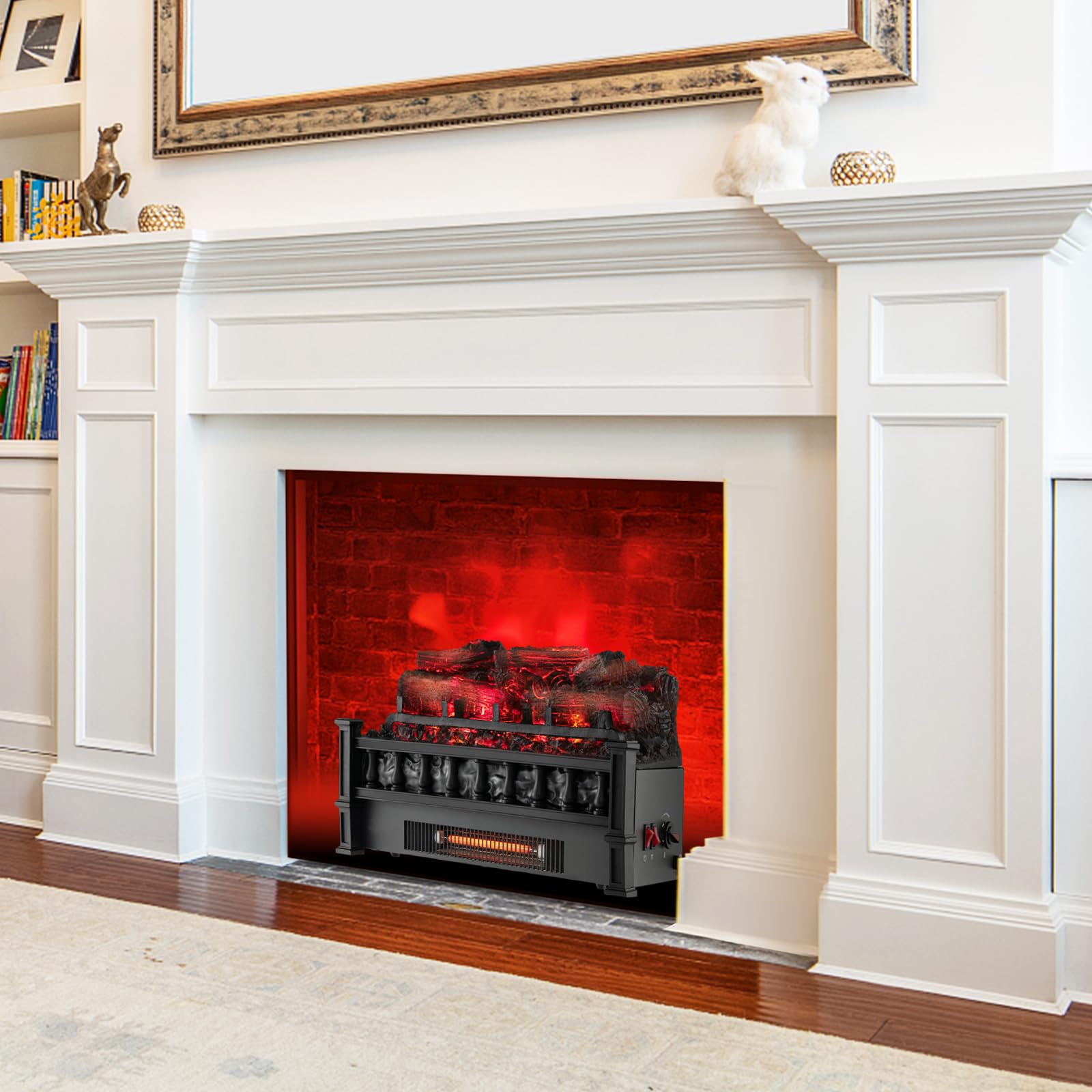 Tangkula 20 Inch Electric Fireplace Log Set With Adjustable Temp, Overheating Protection, Realistic Pinewood Ember Bed, Infrared