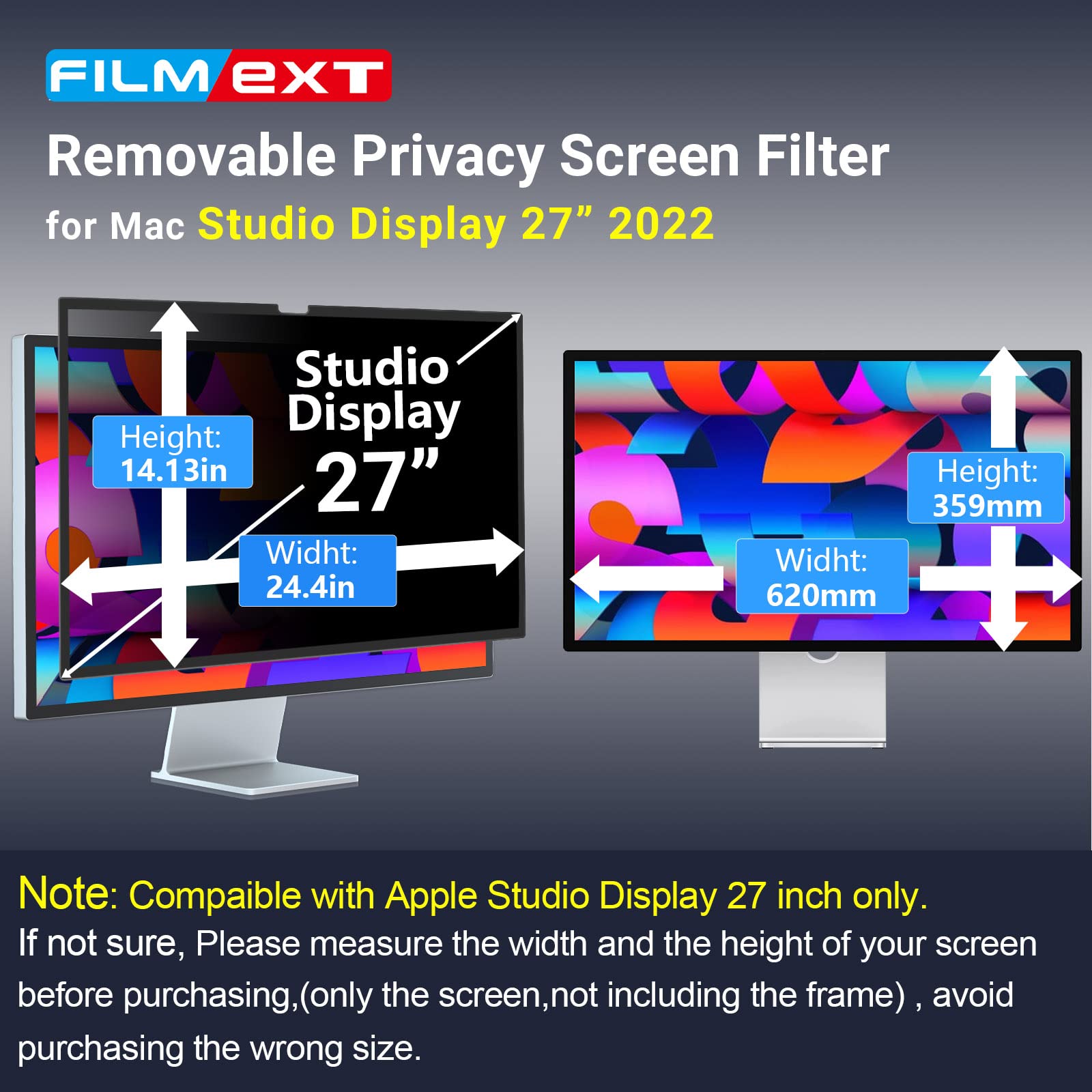 Filmext [2 Pack[2022 New] 27 Inch Privacy Screen For Monitor Compatible With Apple Studio Display 27'' Only,Removable Computer M