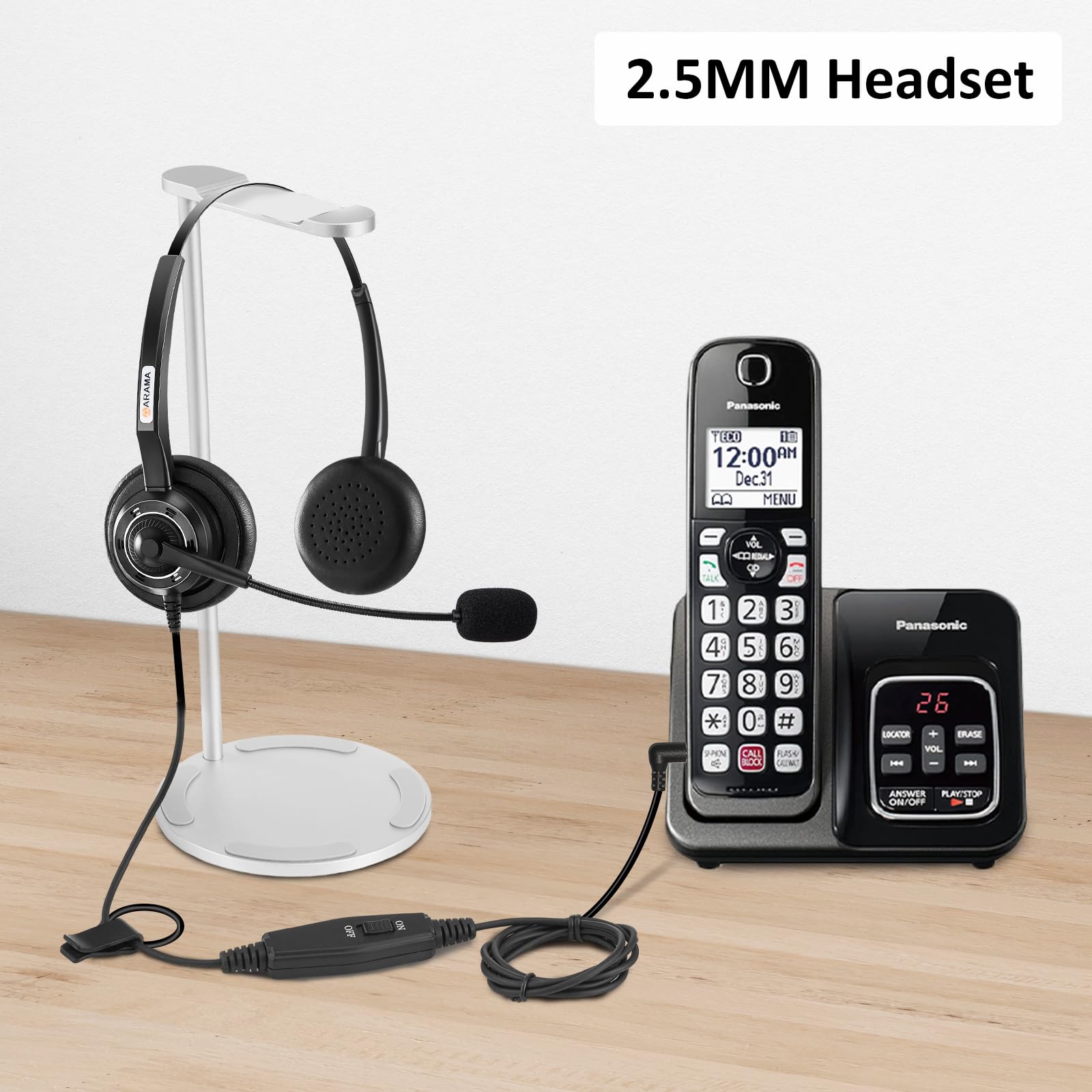 Phone Headset 2.5Mm With Noise Canceling Mic & Volume Control Ultra Comfort Telephone Headset For Panasonic Vtech At&T Uniden Gigaset Cisco Rca Grandstream Cordless Landline Office Phones