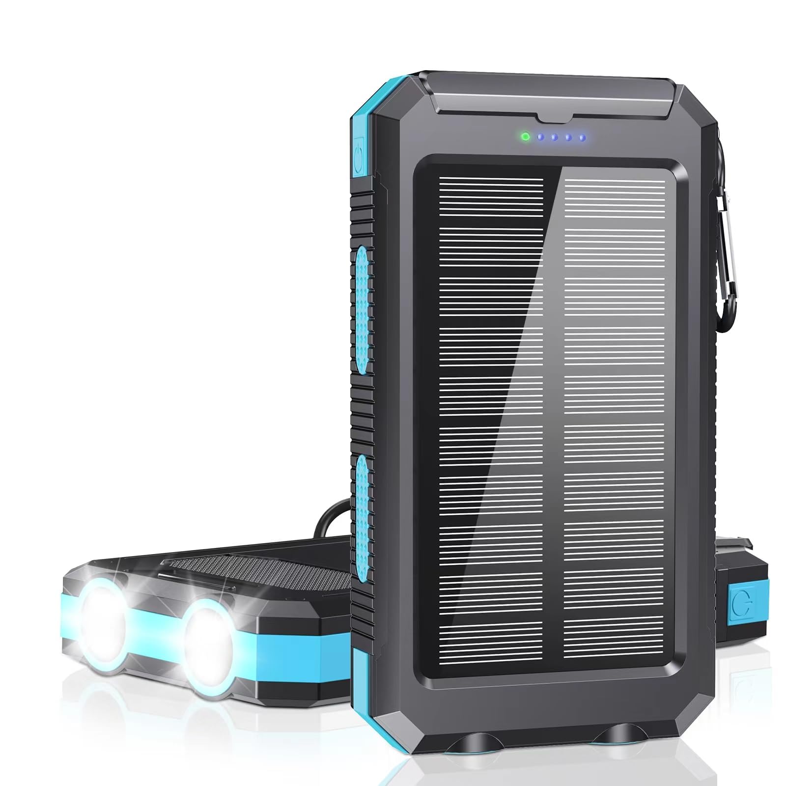 Power Bank 10000mAh Solar Portable Charger with USB-C 5V/3.1A Fast Charging Compatible with iPhone, with 2 LED Flashlights and I