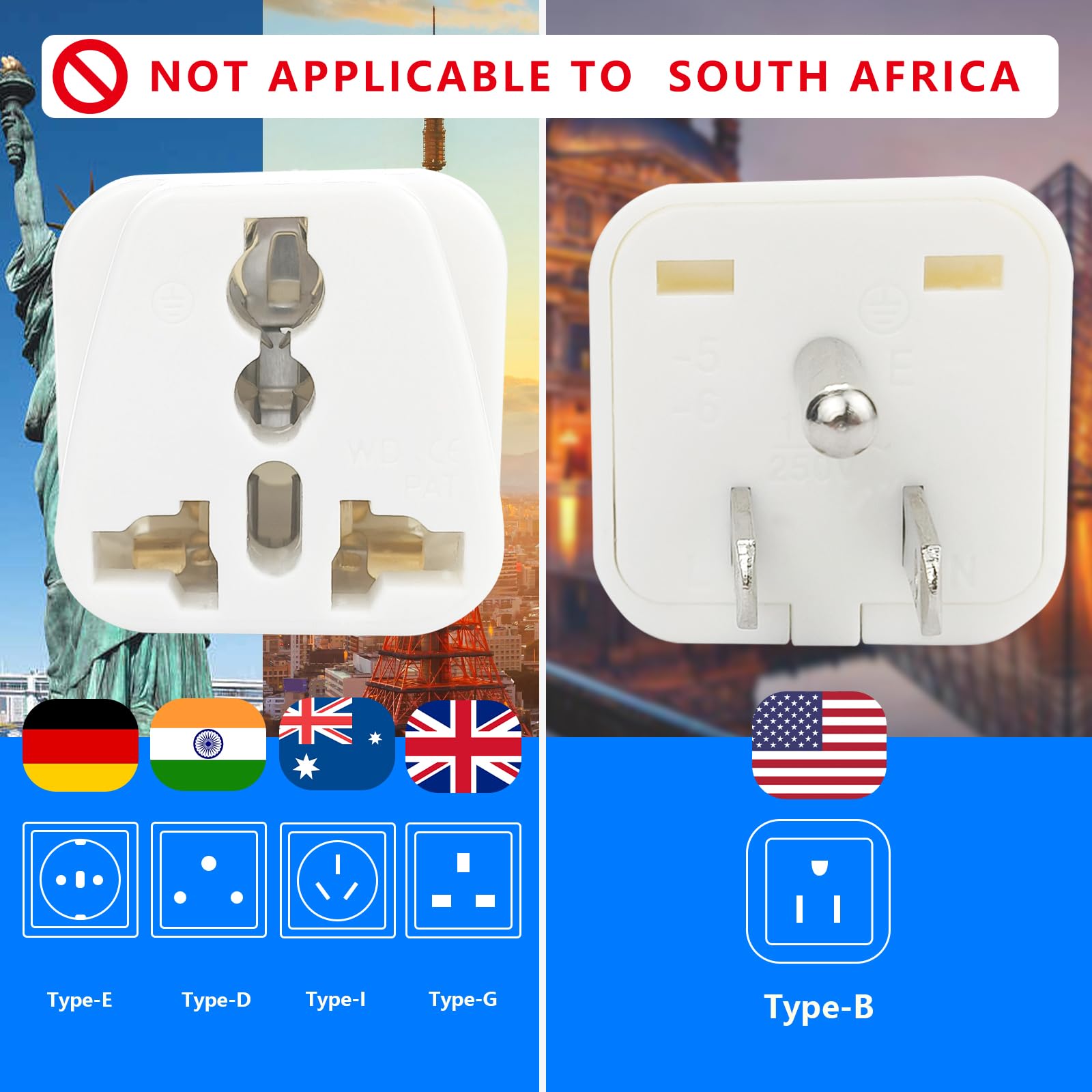Universal Adapter, Europe To Us Plug Adapters, 2 Pack Uk To Us Plug Adaptor, India To Us Plug Adapterr, American Outlet Plugadap