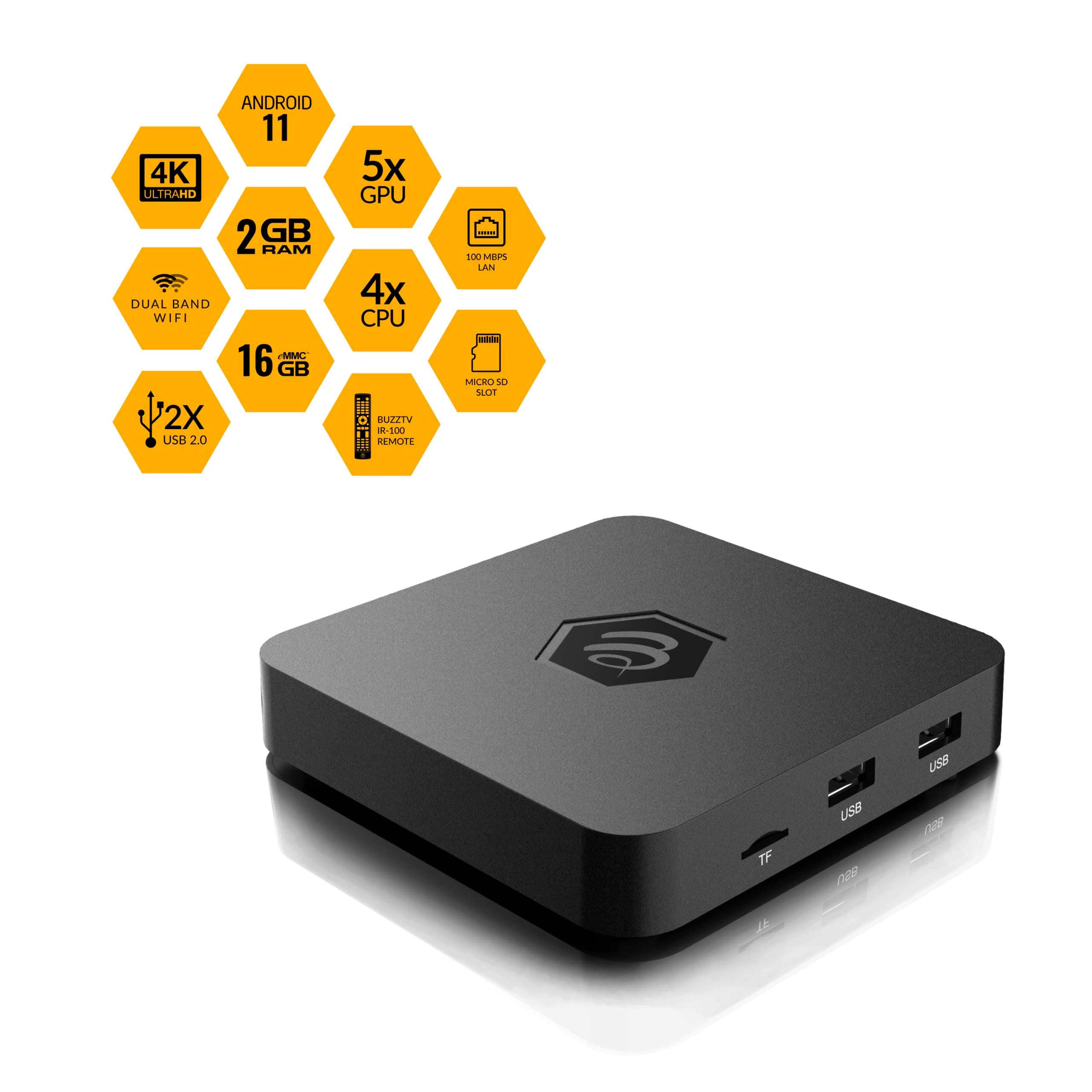 Buzztv B5 Series Android 11 Tv Box, Amlogic S905W2 Quad Core A 35 Processor, 2Gb Ddr Ram, 16Gb Emmc Storage, 4K Uhd Streaming