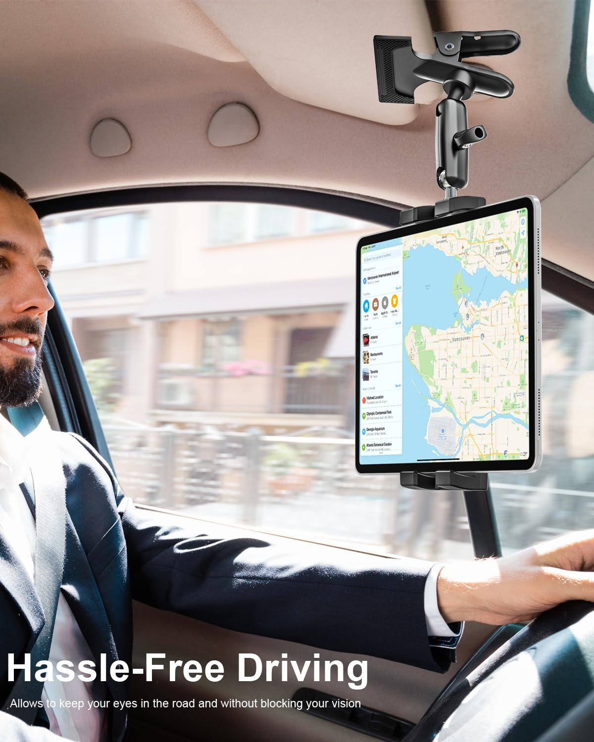 Woleyi Tablet Holder For Car Sun Visor - [Metal Magic Arm] 360 Adjustable Tablet Car Mount For Ipad Holder Super Visor Clamp, Fo