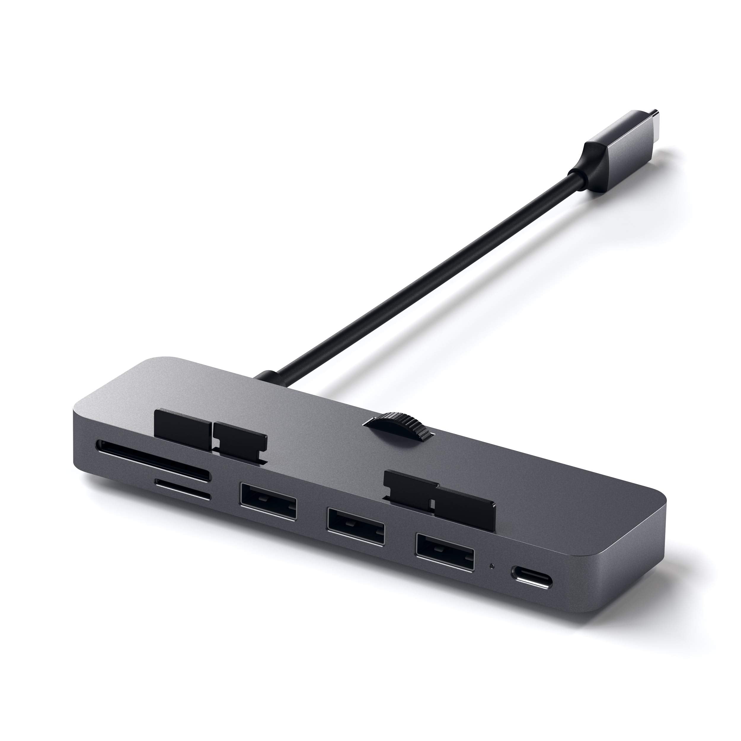 Satechi Aluminum Type C Clamp Hub Pro With Usb C Data Port, Usb A 3.0 Data, Micro/Sd Card Reader   Compatible With 2020/2019/2017 Imac & Imac Pro, Does Not Fit 2021 Imac (Space Gray)