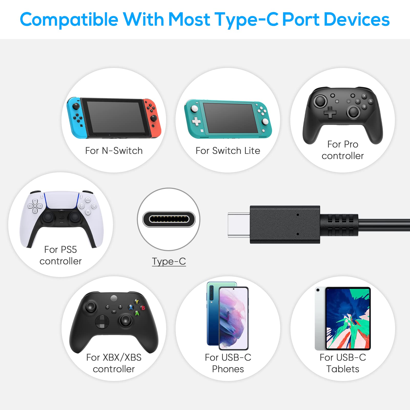 Charging Cable For Switch/Switch Lite/Switch Oled, Charger For Switch And Switch Lite, For Samsung Galaxy S9 S8 Note 8 And Other