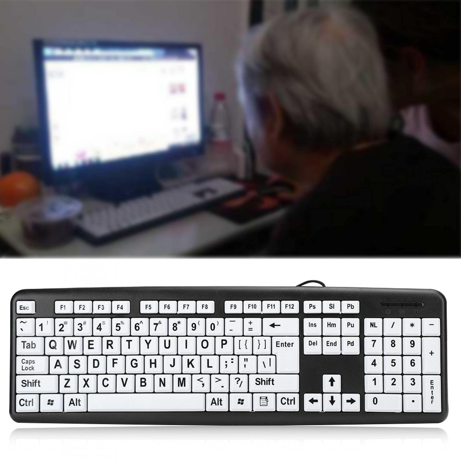 Large Print Computer Keyboard, 104 Keys Usb Wired Computer Keyboard Visually Impaired Individuals Wired Keyboard For Senior Citi