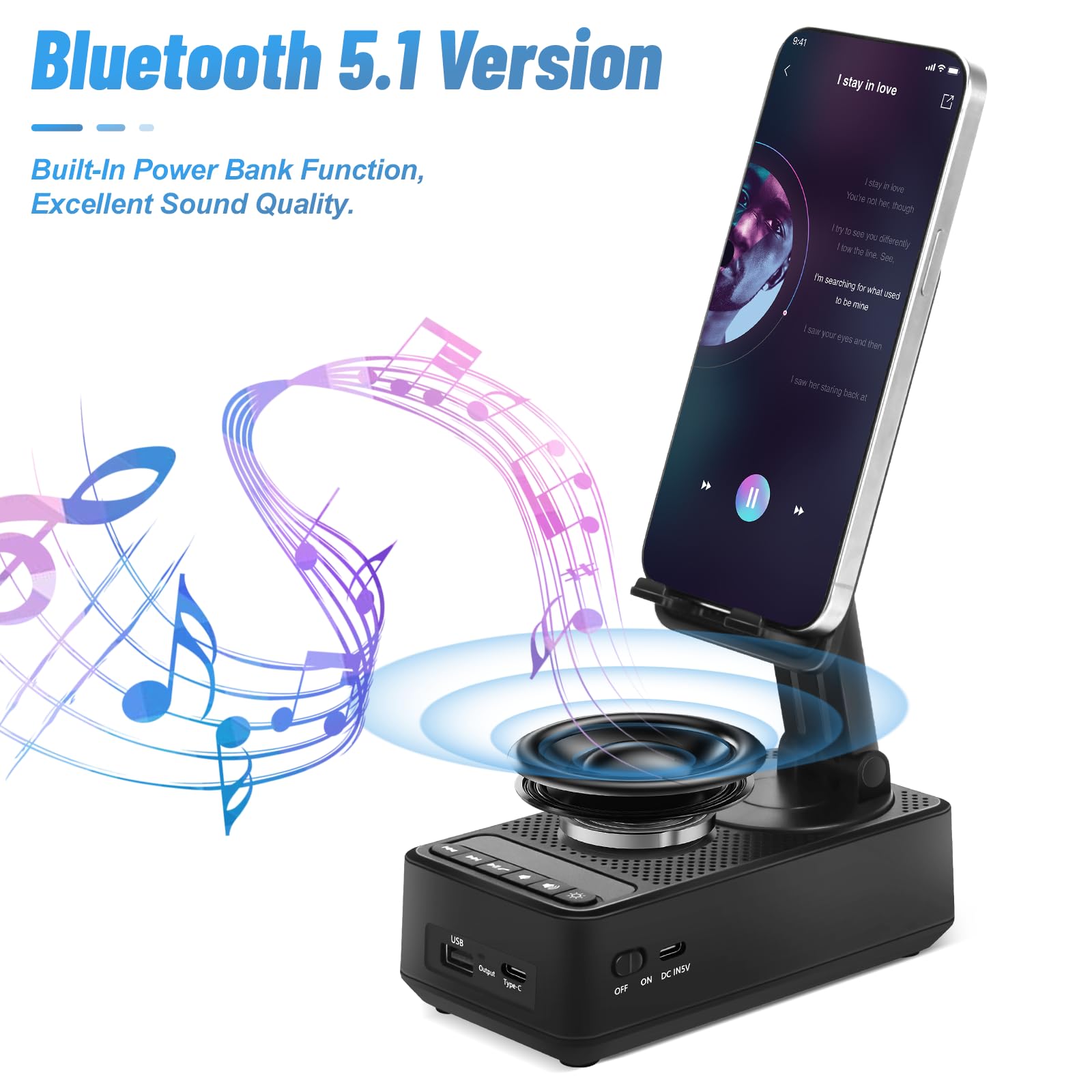 Toiysyy Cell Phone Stand With Bluetooth Speaker, Multi Angle 360 Degree Rotating, Hd Sound, Non Slip Base Gifts For Men/Women/Bo