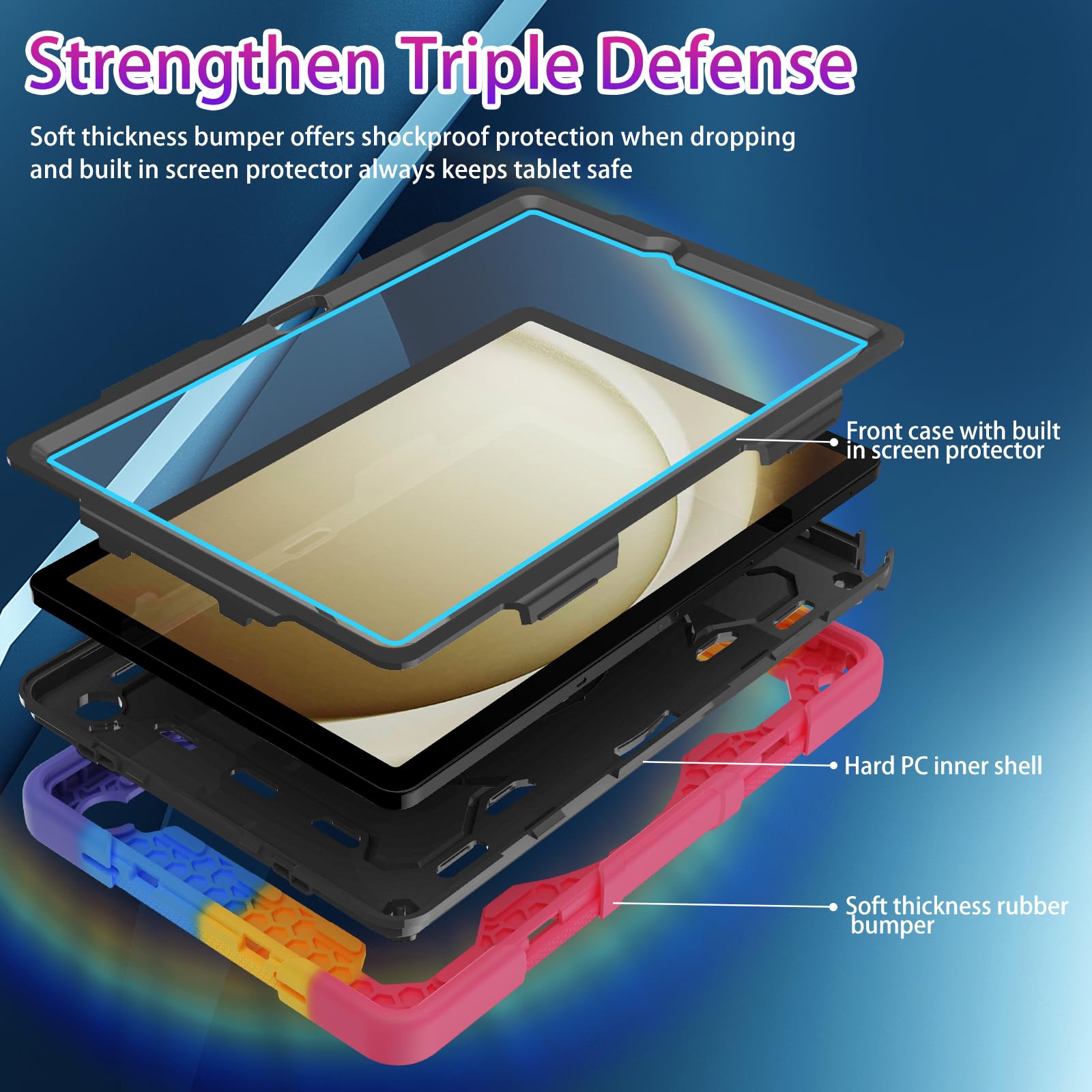 Rosrome Case For Galaxy Tab A9 Plus 5G/ A9+ (11 Inch) With Hd Screen Protector & Shoulder Strap|15Ft Drop Protection|360 Stand H