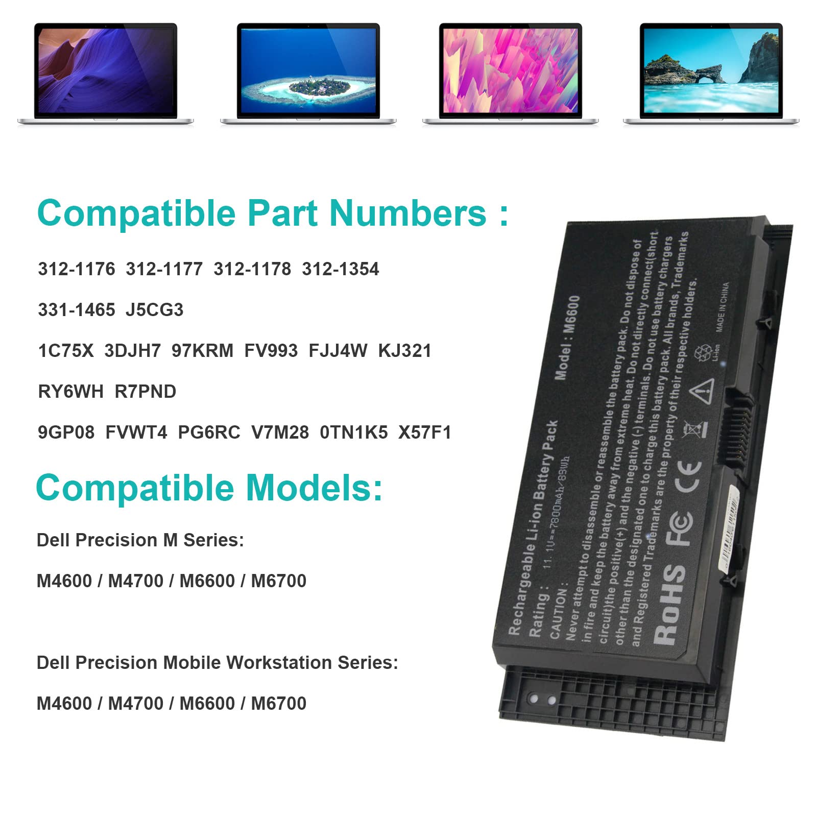 Futurebatt M6600 Laptop Battery for Dell Precision M4600 M4700 M6600 M6700 M6800 Li-ion 89Wh 11.1V