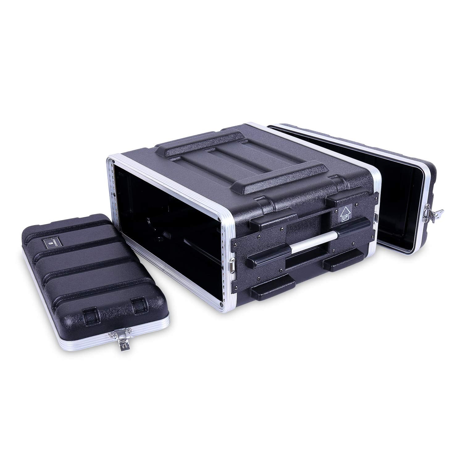 Crossrock Stackable 4U Rack Case, Standard 19.25    Depth, Polyethylene Hard-shell Construction with Heavy Duty Hardware-Black(C