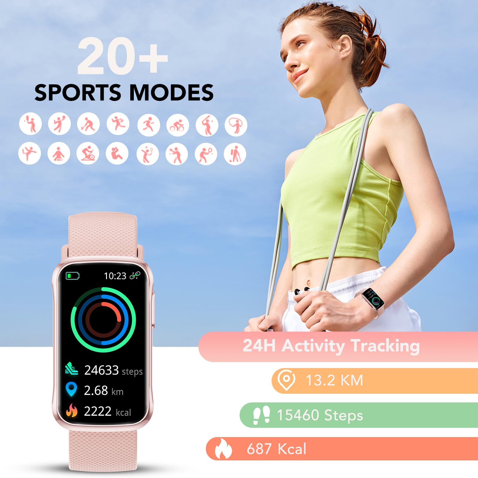 Fitness Tracker Watch, Fitness Watches For Women Men With 24/7 Heart Rate/Sleep Monitor, 20+ Sports Modes Smart Watches For Wome