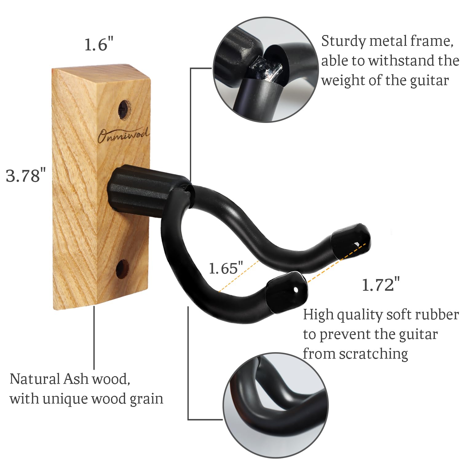 Onmiwod Ukulele Wall Mount Hanger 2 Pack, Ash Hardwood U Shaped Ukulele Holder Hanger, Ukulele Wall Mount Hook For Ukulele Banjo