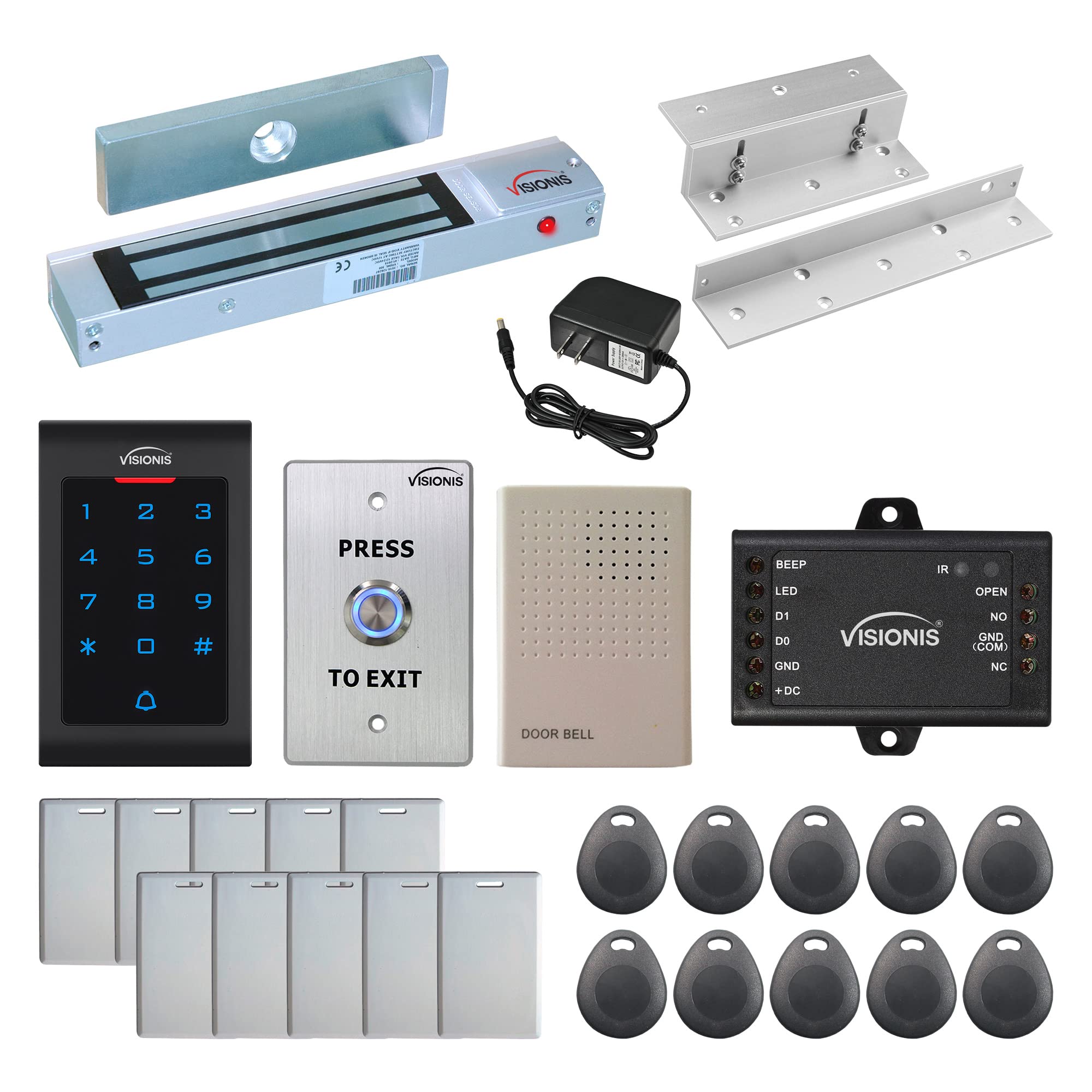 Visionis Fpc 5323 One Door Access Control In Swinging Door 300Lbs Maglock + Vis 3002 Indoor Use Only Keypad/Reader Standalone Wi