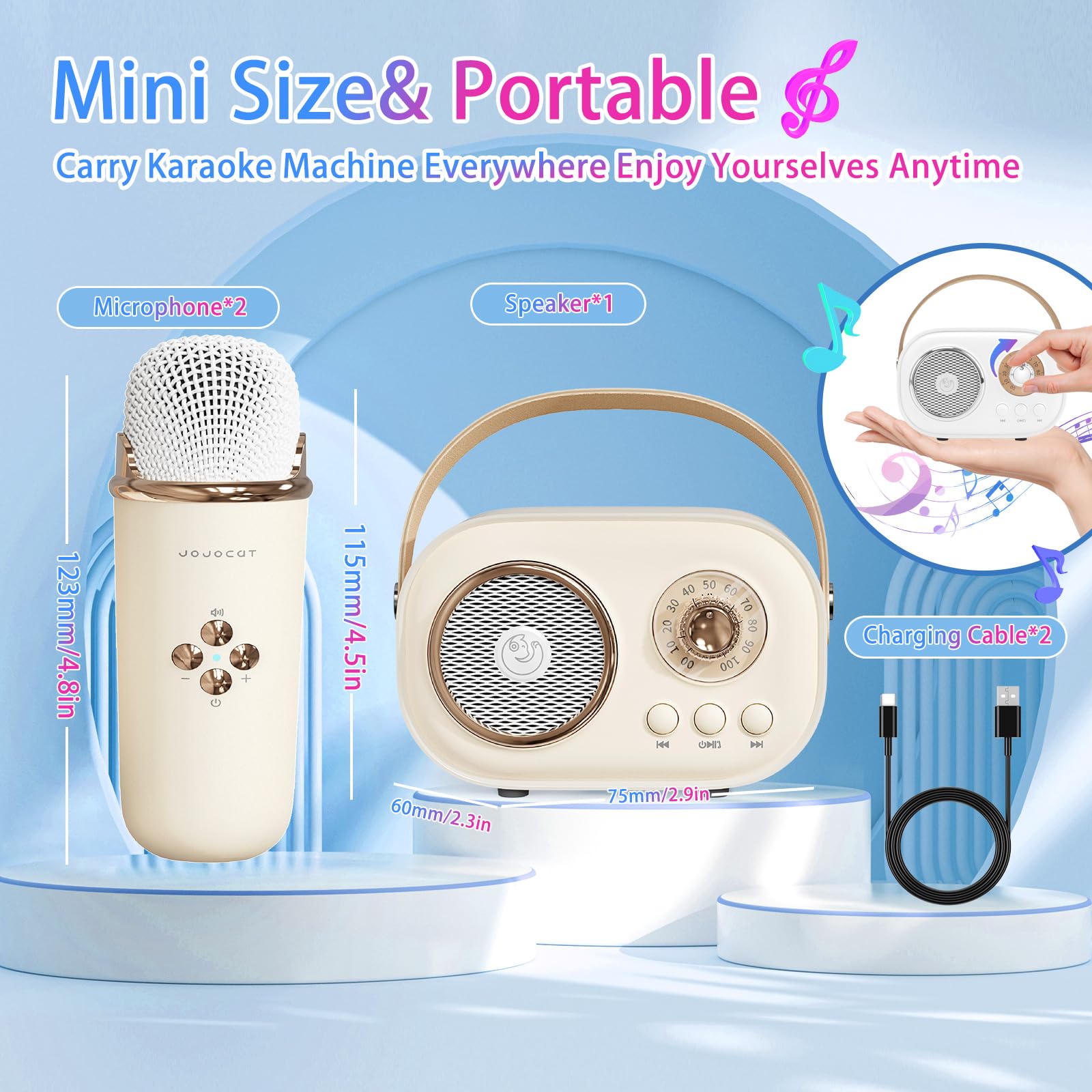 Aresrora Mini Karaoke Machine For Kids,Portable Bluetooth Speaker With 2 Wireless Microphone,Toys For Girls Boys Gifts,Retro Spe