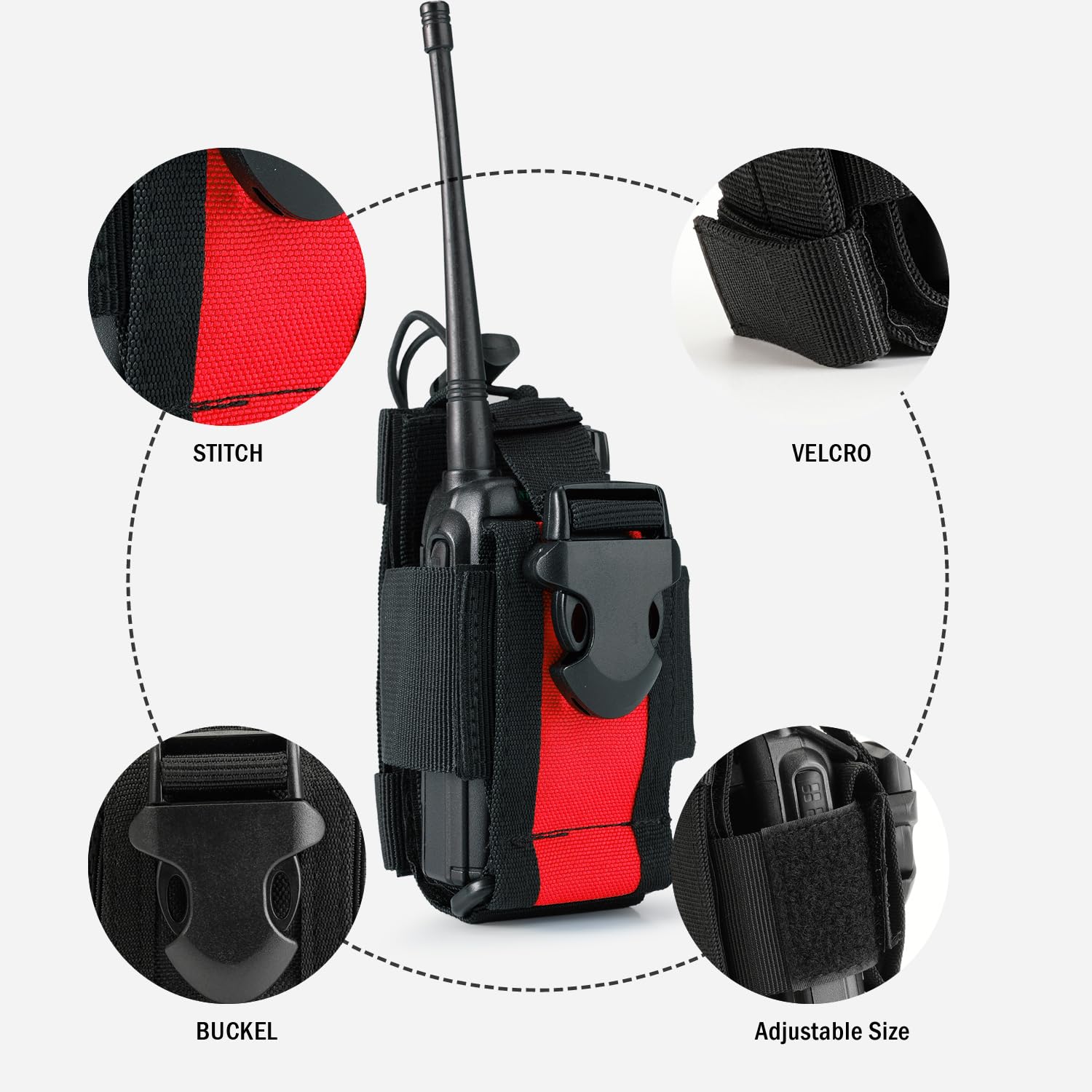 Viperade Radio Holster, Molle Radio Pouch For Vest, Universal Walkie Talkie Holster Radio Holder For Duty Belt, Police Radio Holder Tactical Radio Pouch For Baofeng, Motorola (Black+Red)