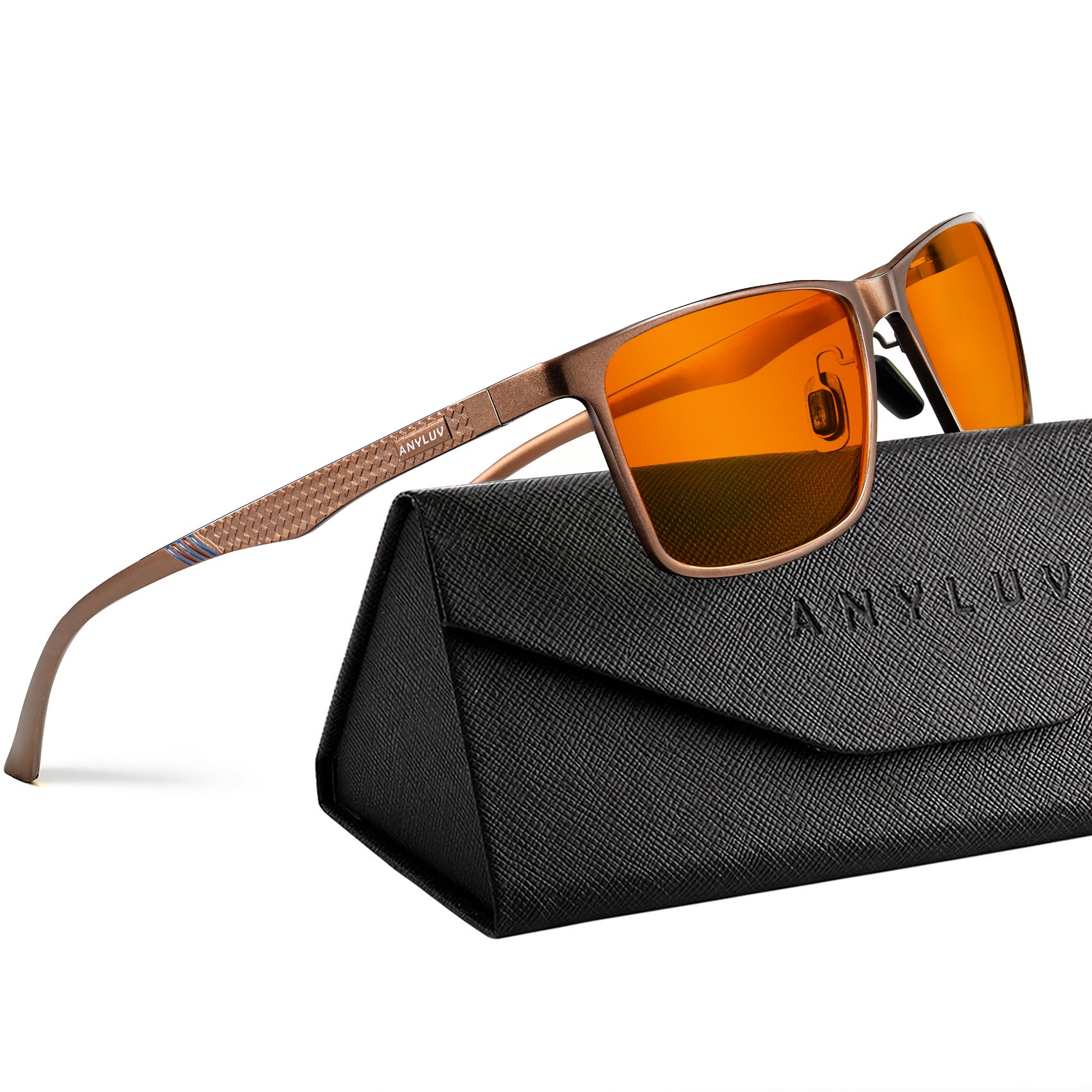 ANYLUV Blue Light Glasses Men/Women, Al-Mg Gaming Blue Light Blocking Glasses, Relieve Eyestrain Eye Protection-Brown
