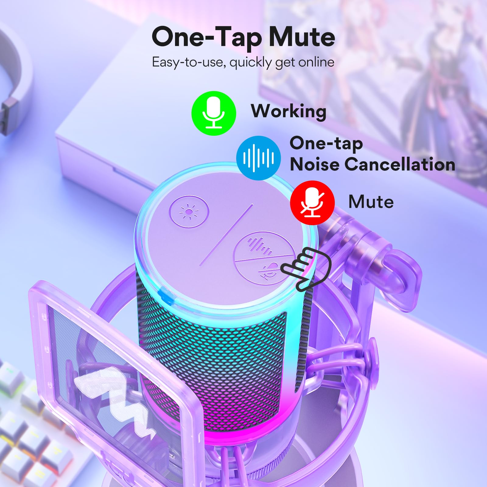 Maono Gaming Microphone With Noise Cancellation, Pc Usb Condenser Mic For Computer, Mac, Laptop, Ps5, Streaming, Podcast, Twitch