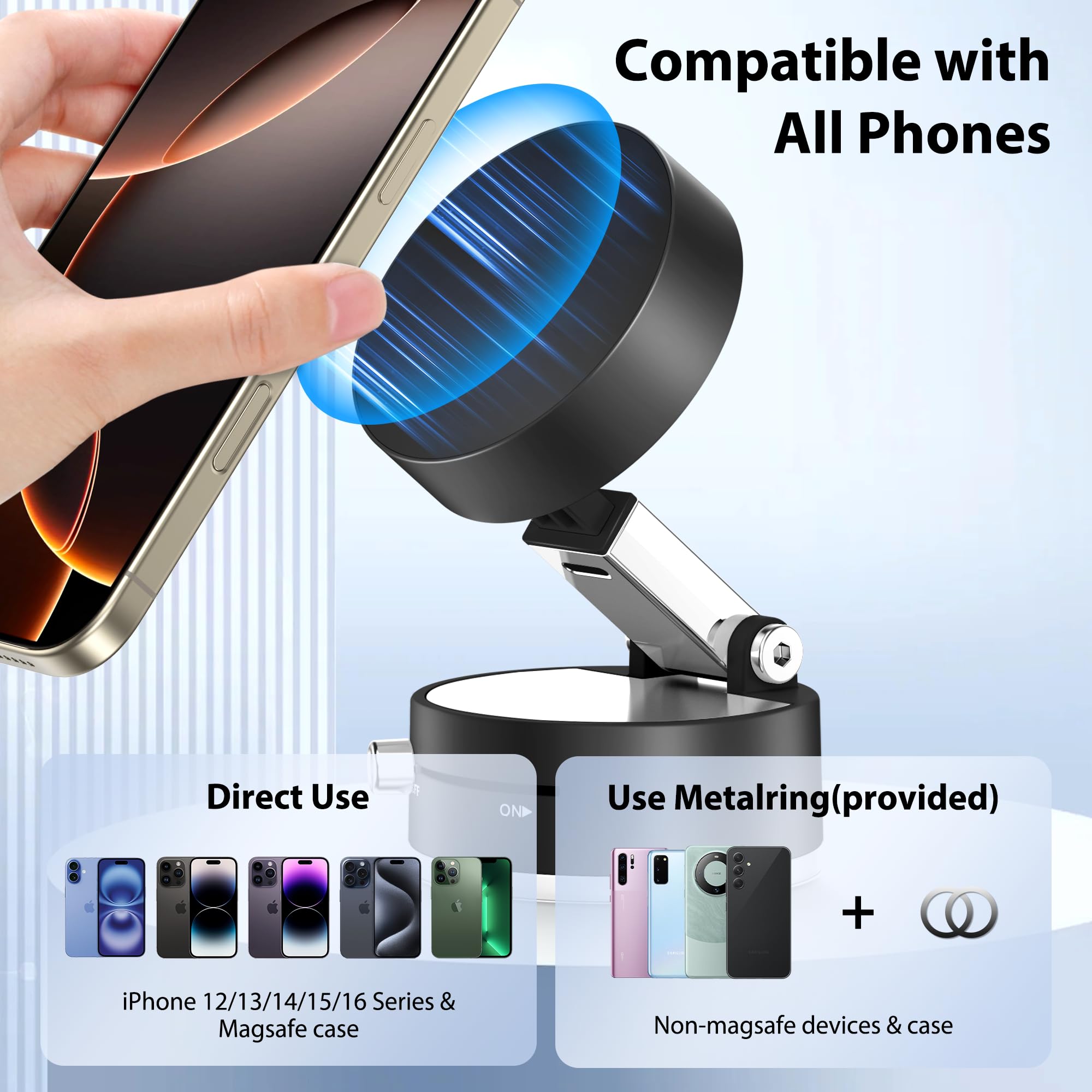 Creadream Vacuum Magnetic Suction Phone Holder, Foldable Suction Phone Mount, Magnetic Suction Cup Phone Holder For Iphone 16/15
