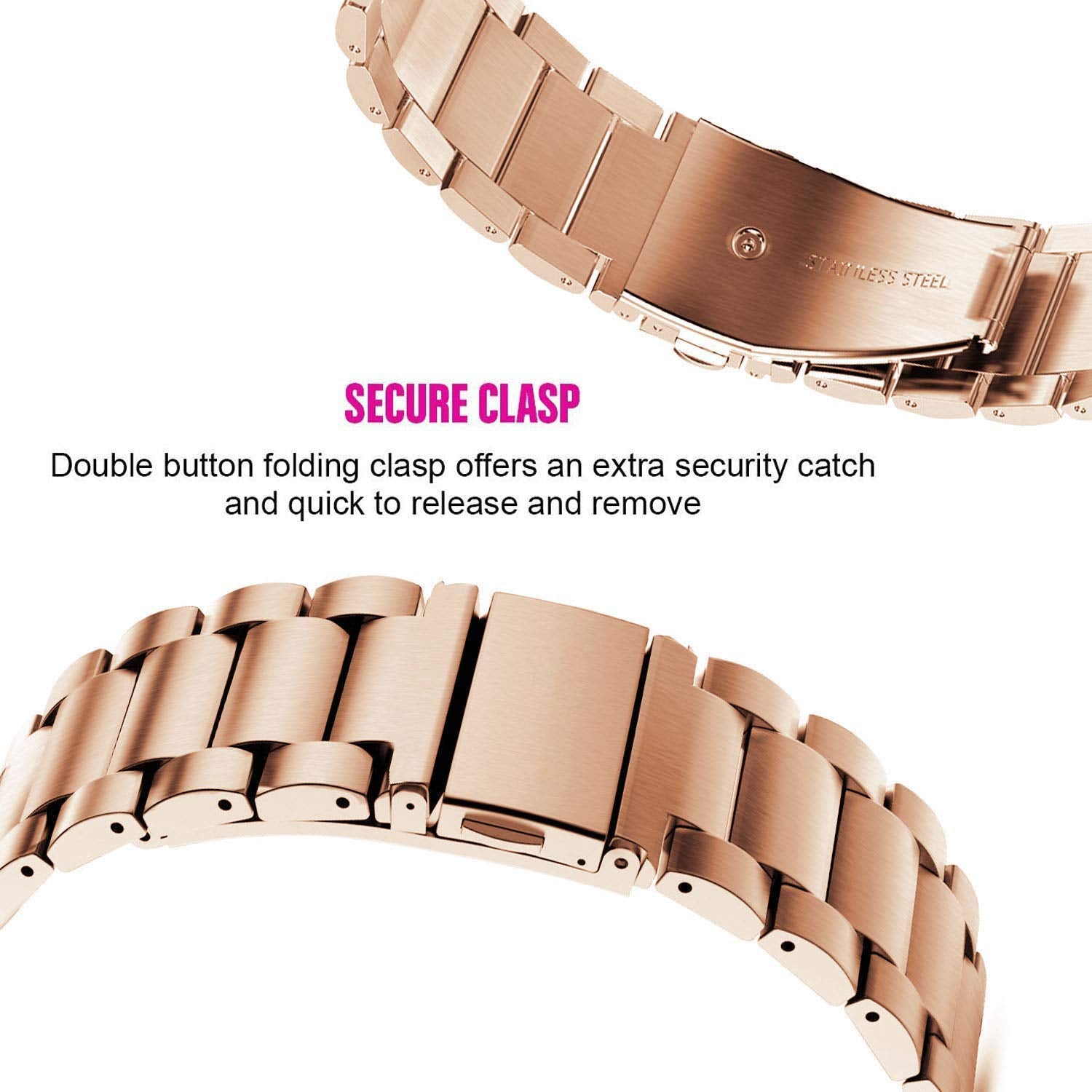 Vicrior Compatible For Garmin Venu/Venu Sq/Venu 2 Plus Bands, Solid Stainless Steel Watchband+ Mesh Strap Bracelet Replacement Band Strap For Garmin Vivoactive 3, Rose Gold