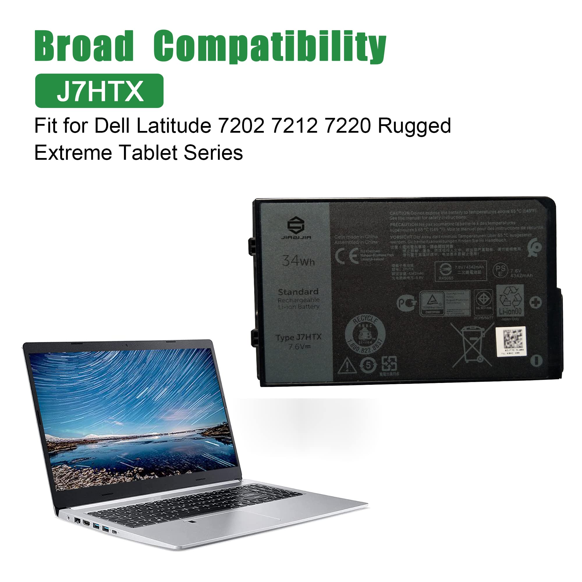 Jiazijia J7Htx 451 Bcdh Laptop Battery Replacement For Dell Latitude 7202 7212 7220 Rugged Extreme Tablet T03H T03H002 T03H T03H
