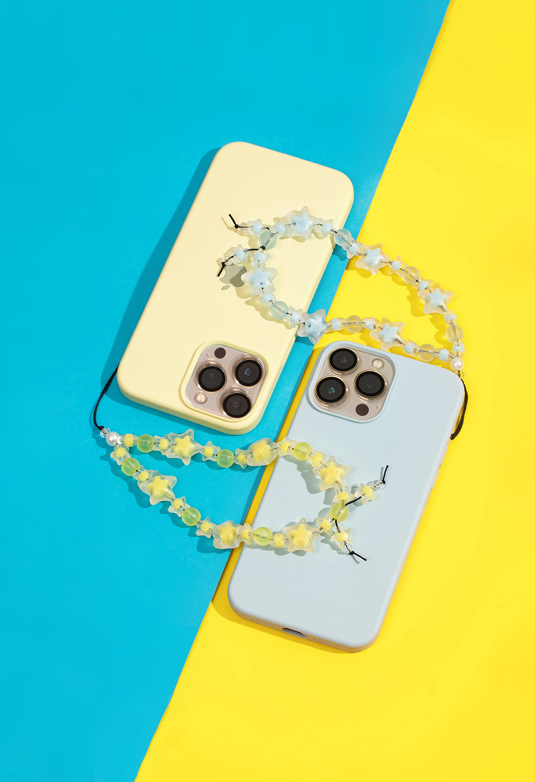 Fechdoo Bracelet Wrist Strap Women Phone Chain, Phone Charms Handmade Beaded Lanyard Chain, Phone Charm Accessories Yellow Star