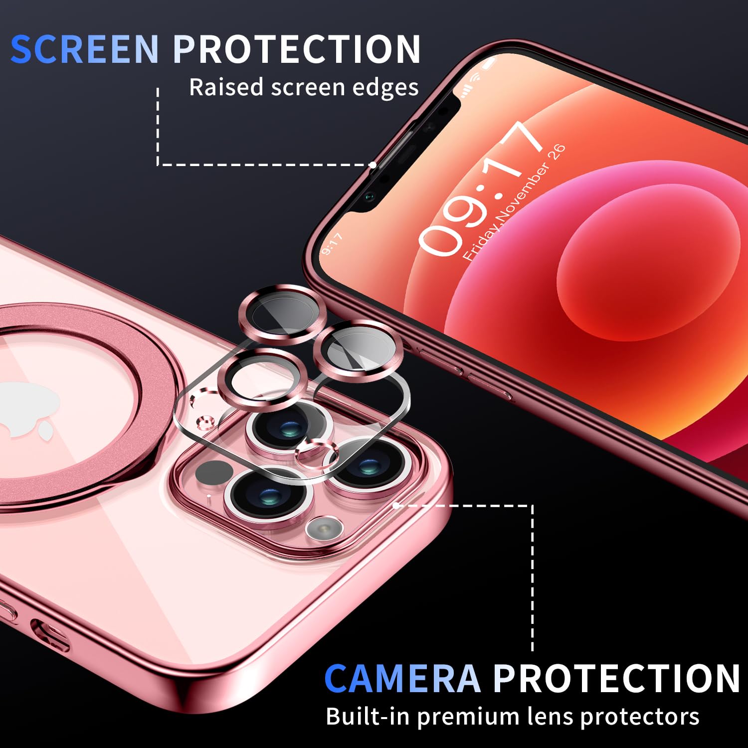 Pmteyoim Magnetic For Iphone 12 Pro Max Case With Invisible Stand[Compatible With Magsafe][Full Camera Lens Protector][Military