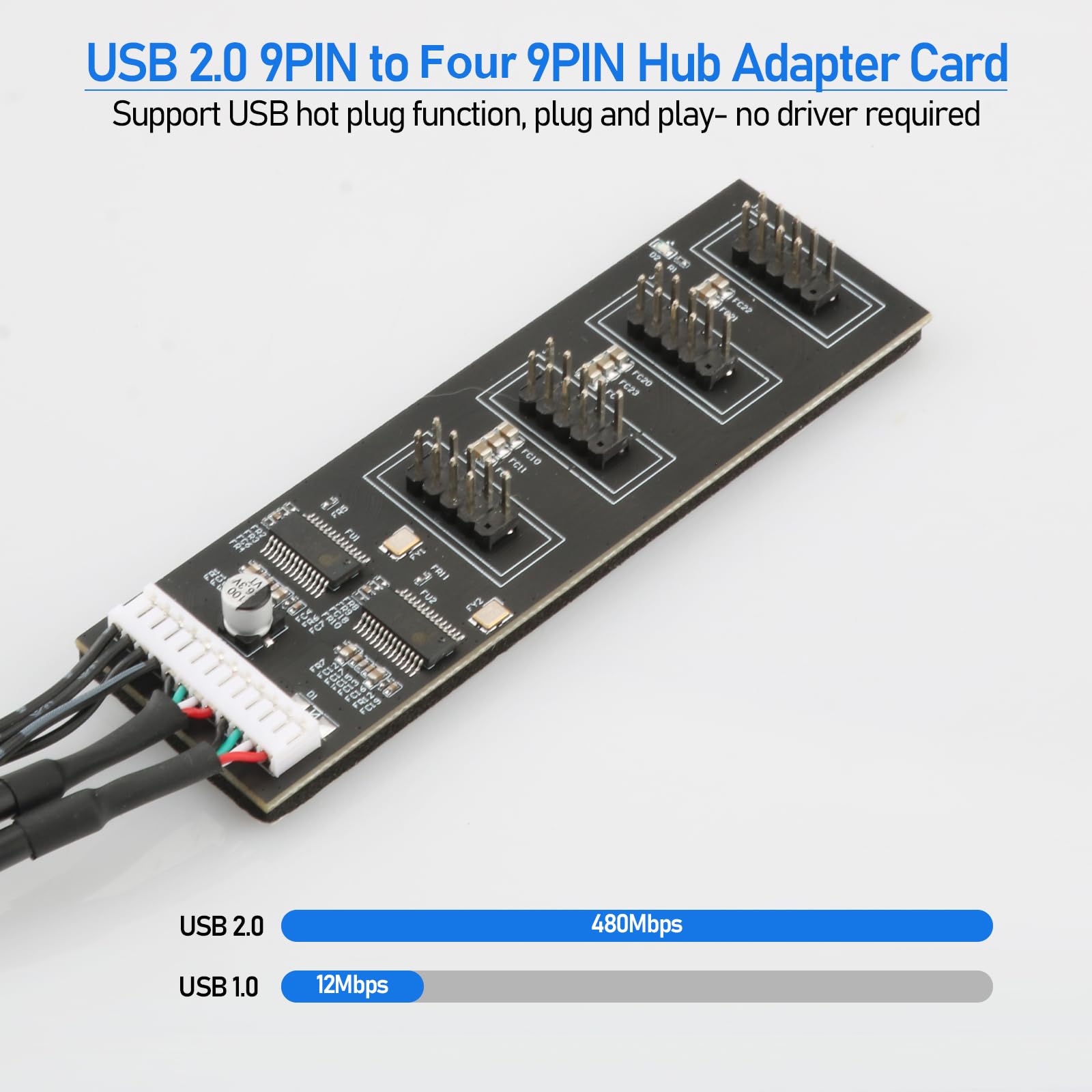 9Pin Internal Usb Hub, 4 Internal Usb 2.0 Ports Splitter With Sata Power Connection For Cpu, Wifi Receiver, Cooling Fan, And Rgb