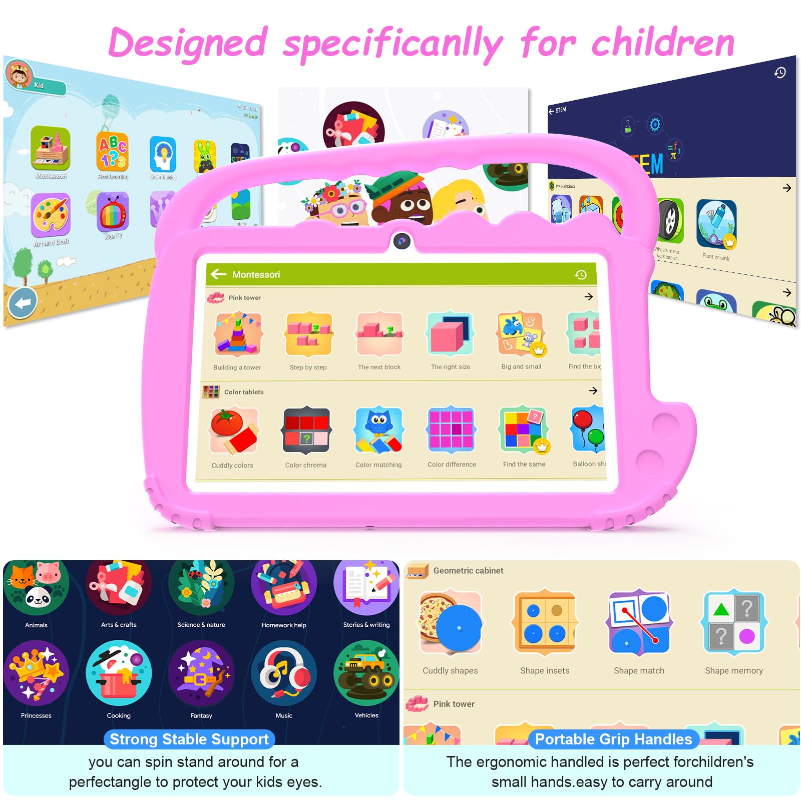 Kids Tablet 7 Inch For Girls Boy, Android 12 Tablets For Kids 4Gb Ram 32Gb Rom Toddler Tablet Wifi Bluetooth Safety Eye Ips Scre