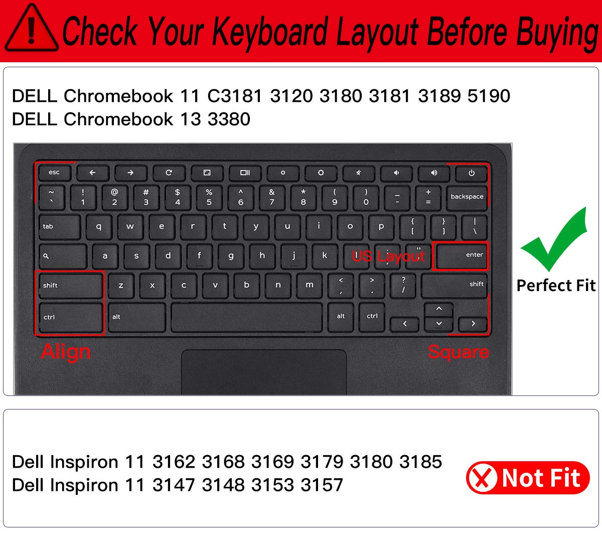 Colorful Keyboard Cover For Dell 11.6 Chromebook 3100 3110 / Chromebook 11 3120 3180 3181 3189 5190 P22T 11.6'' / Chromebook 13