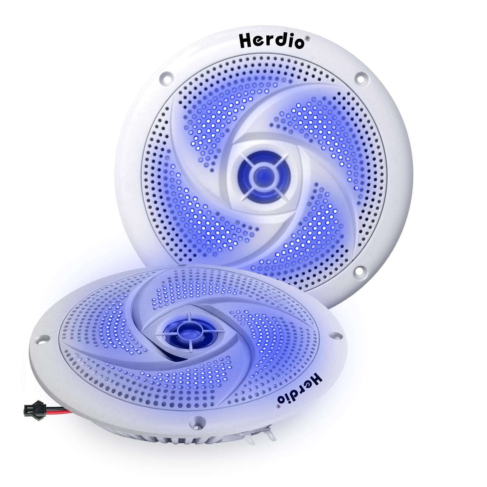Herdio 6.5 Inch 240W Waterproof Marine Speakers - 2 Way Weather Resistant with LED Lights, and Low Profile Slim Style Suitable f