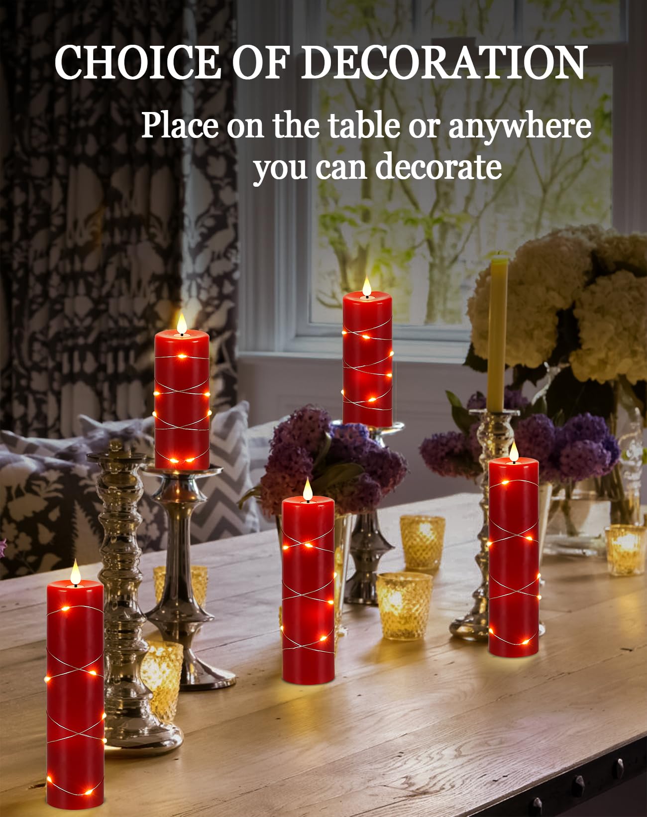 Red Flameless Candle With Remote Control Led Candle With String Lights Battery Powered Flameless Candle4'' 5'' 6'' 7'' 8'' Candl