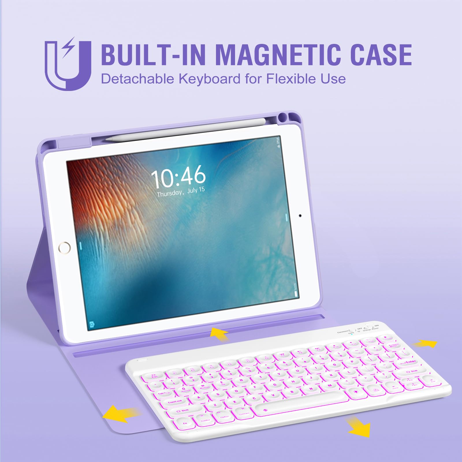 Oyeeice Ipad 6Th Generation Case With Keyboard 9.7 Inch   Detachable Backlit Keyboard, Upgraded Magnetic Cover With Pencil Holde