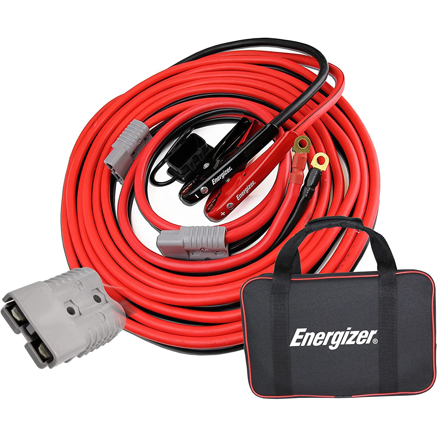 Energizer Jumper Cables, 30 Feet, 1 Gauge, 800A, Booster Battery Cables With Permanent Installation Kit And Quick Connect Plug F