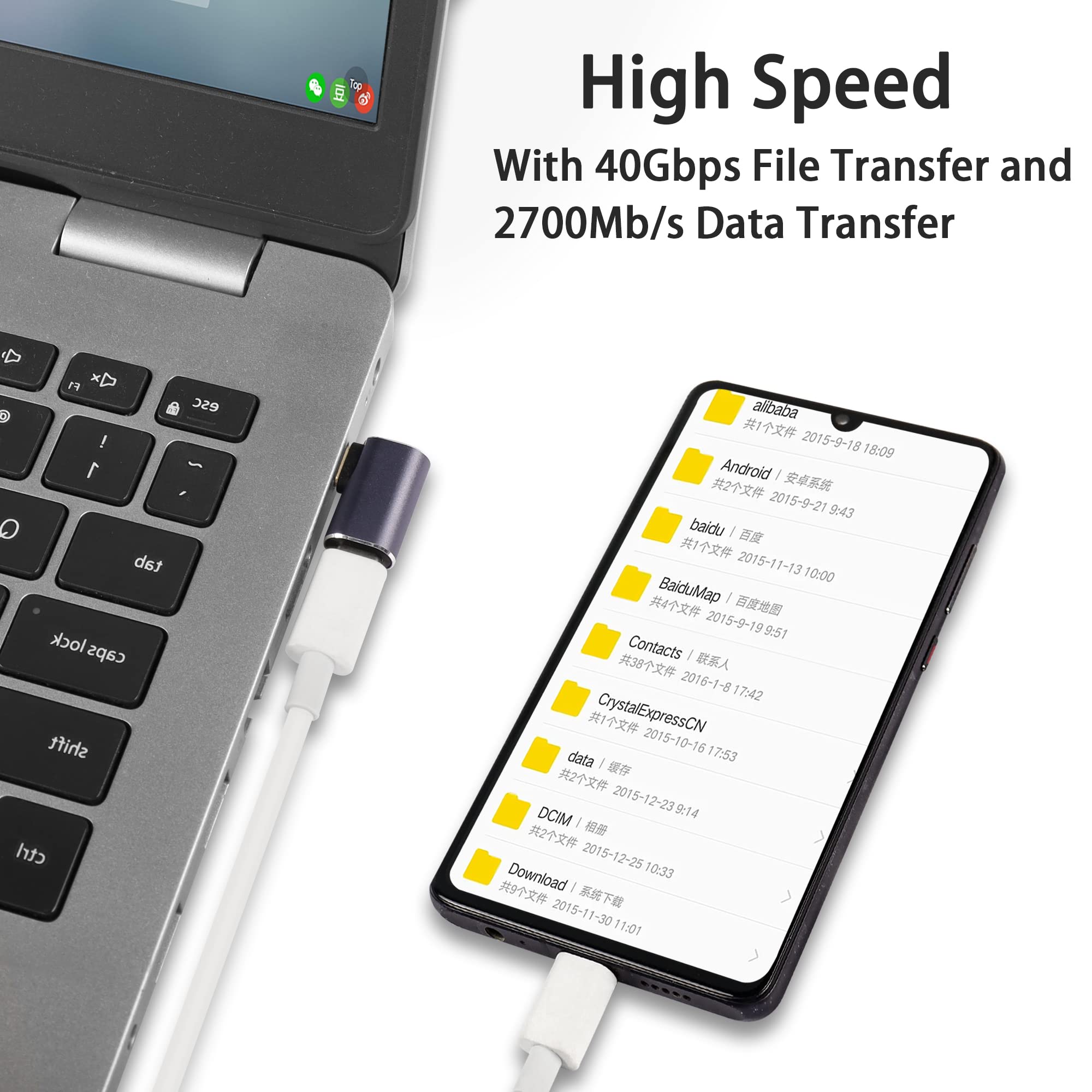 Gelrhonr Right Angle Usb C Adapter,40Gbps Type C Male To Female Converter,90 Degree Left Usb Type C Extender Adapter Support 100W, 8K@60Hz Video For Thunderbolt 4/3,Usb4 2Pack