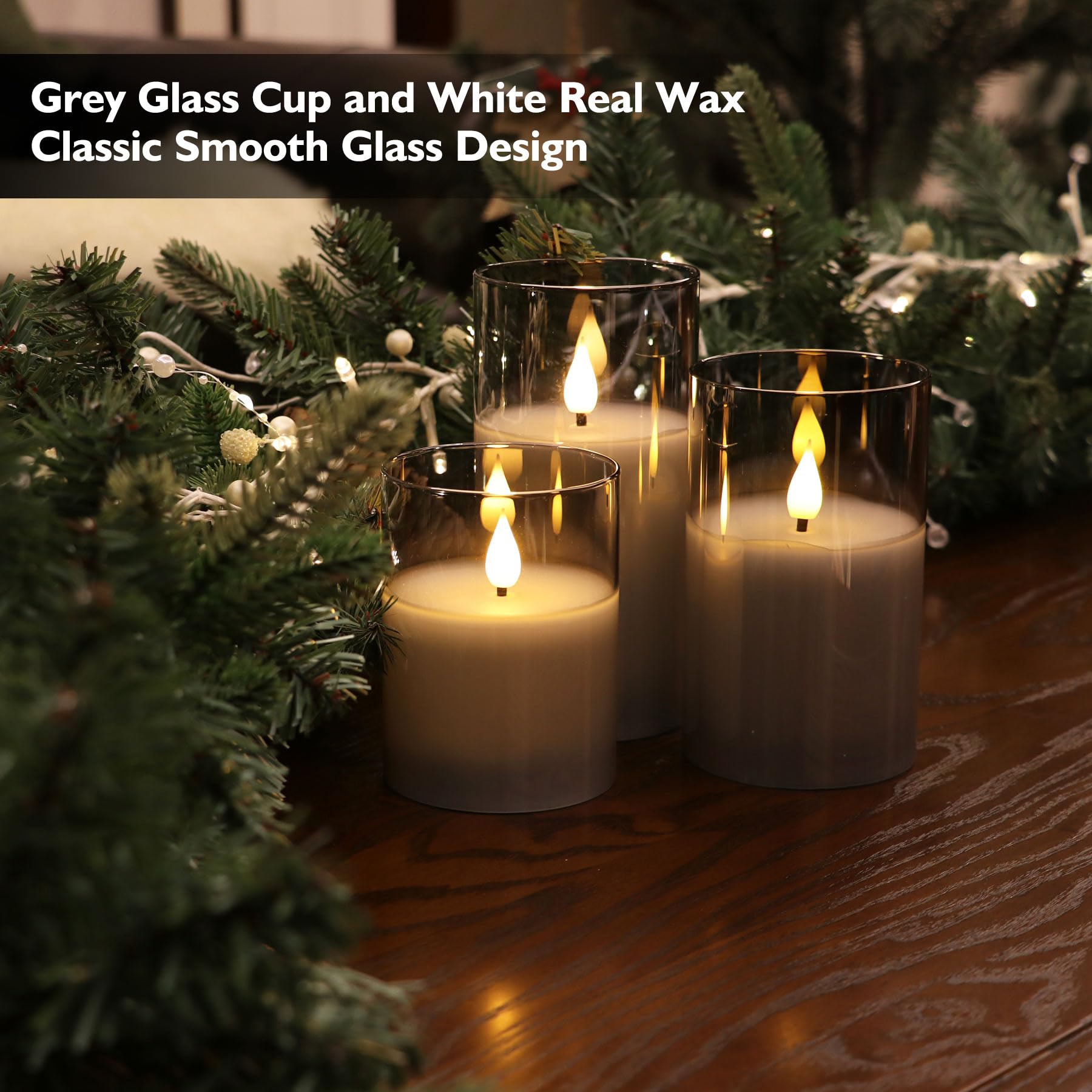 Rhytsing Gray Glass Battery Operated Led Candles With Remote, Flameless Candle Gift Set, Warm White Light   Include 6 Batteries