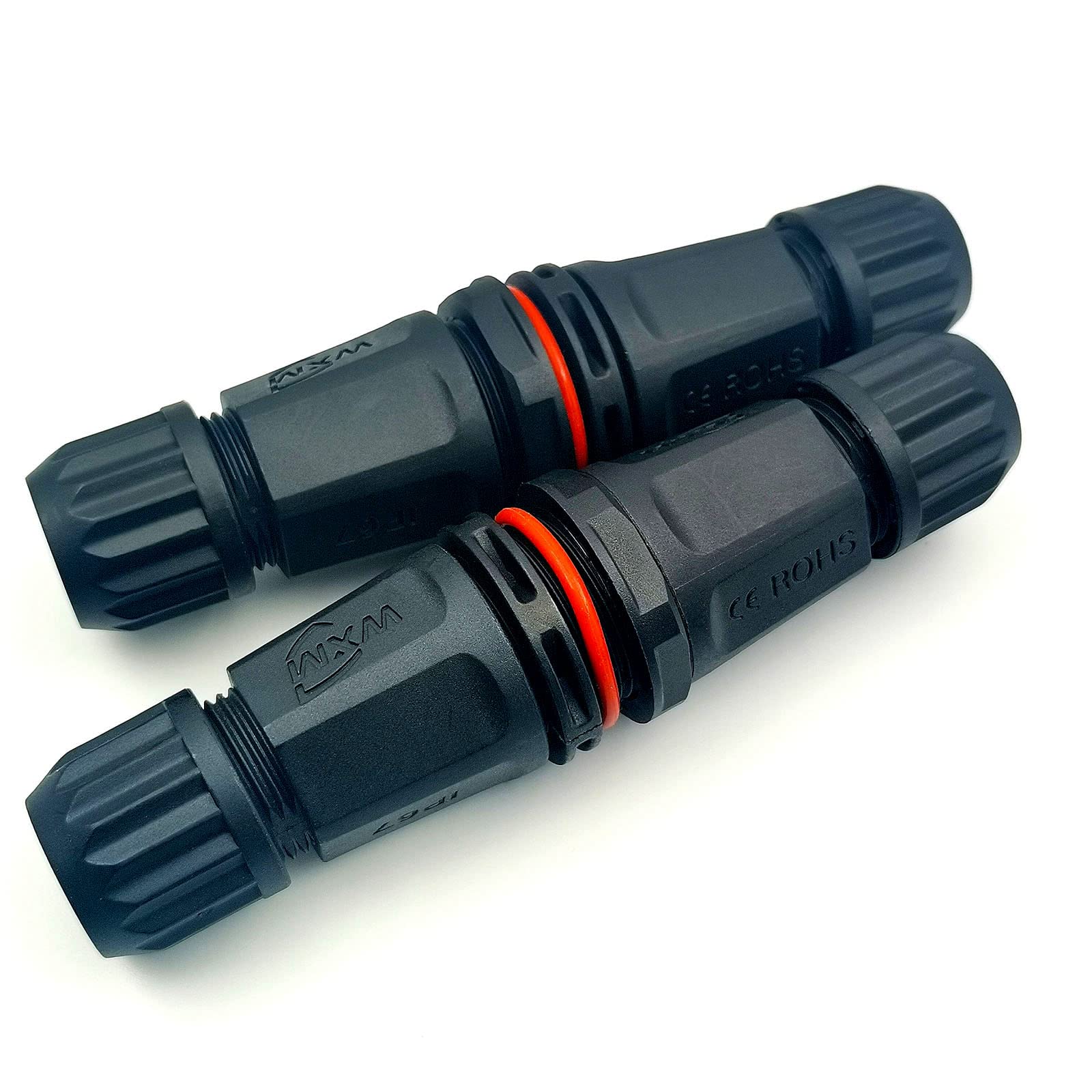 Devmo 2Pcs Ip68 Waterproof Rj45 Couplers, Cat 5E/6A Ethernet, Black, Male To Male, Compact, Waterproof, Outdoor, Harsh Environme