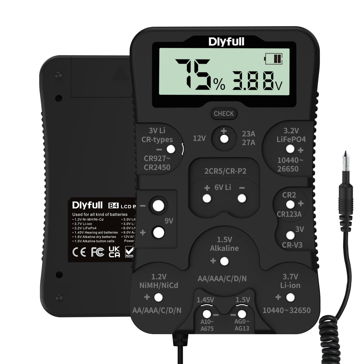 Dlyfull Battery Tester, Lcd Display Universal Battery Checker For Ni Mh, Ni Cd, Li Ion, Alk & Life04 Batteries(Aa Aaa C D 9V 12V