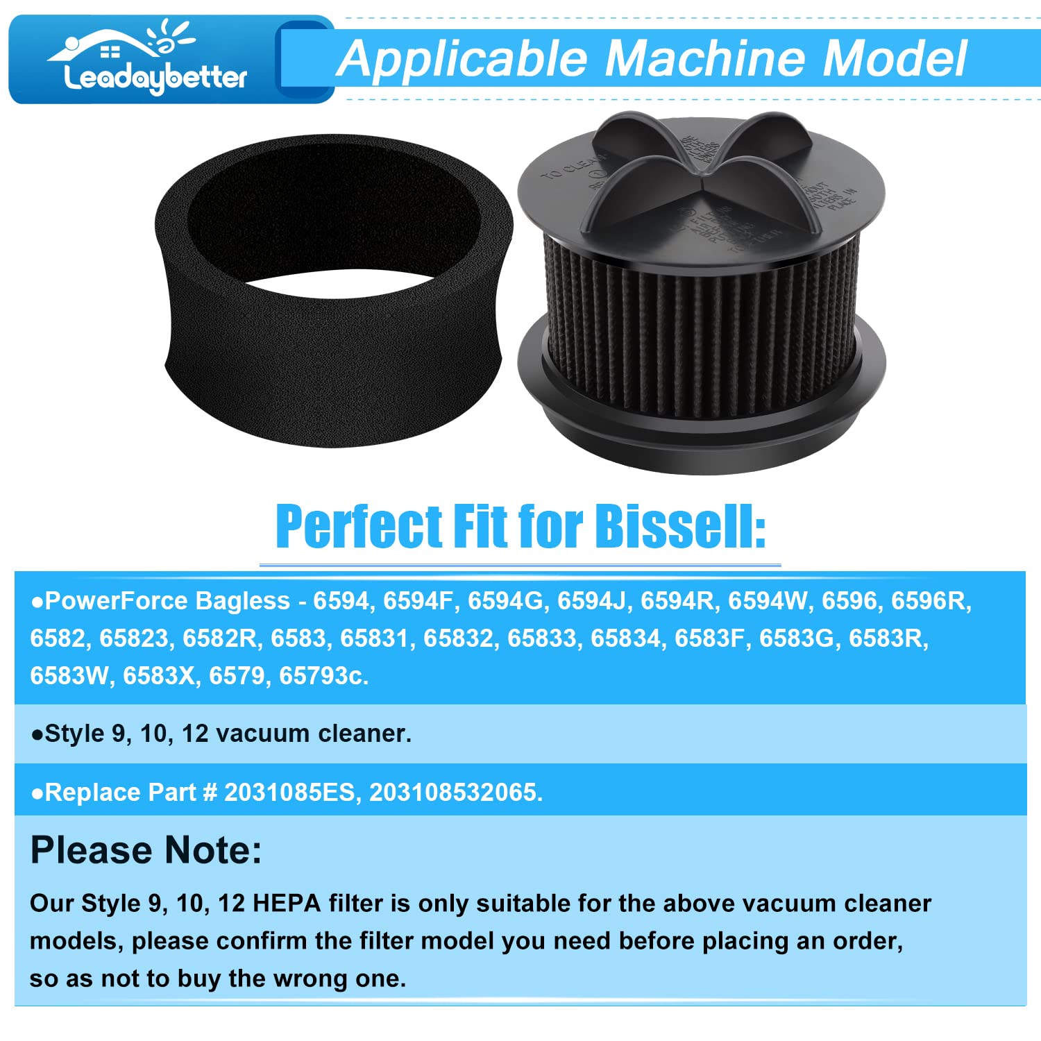 Leadaybetter 2 Replacement Foam & Filter Compatible With Style 9, 10 & 12, Replace Part # 2031085Es, 203108532065,2031183,32064