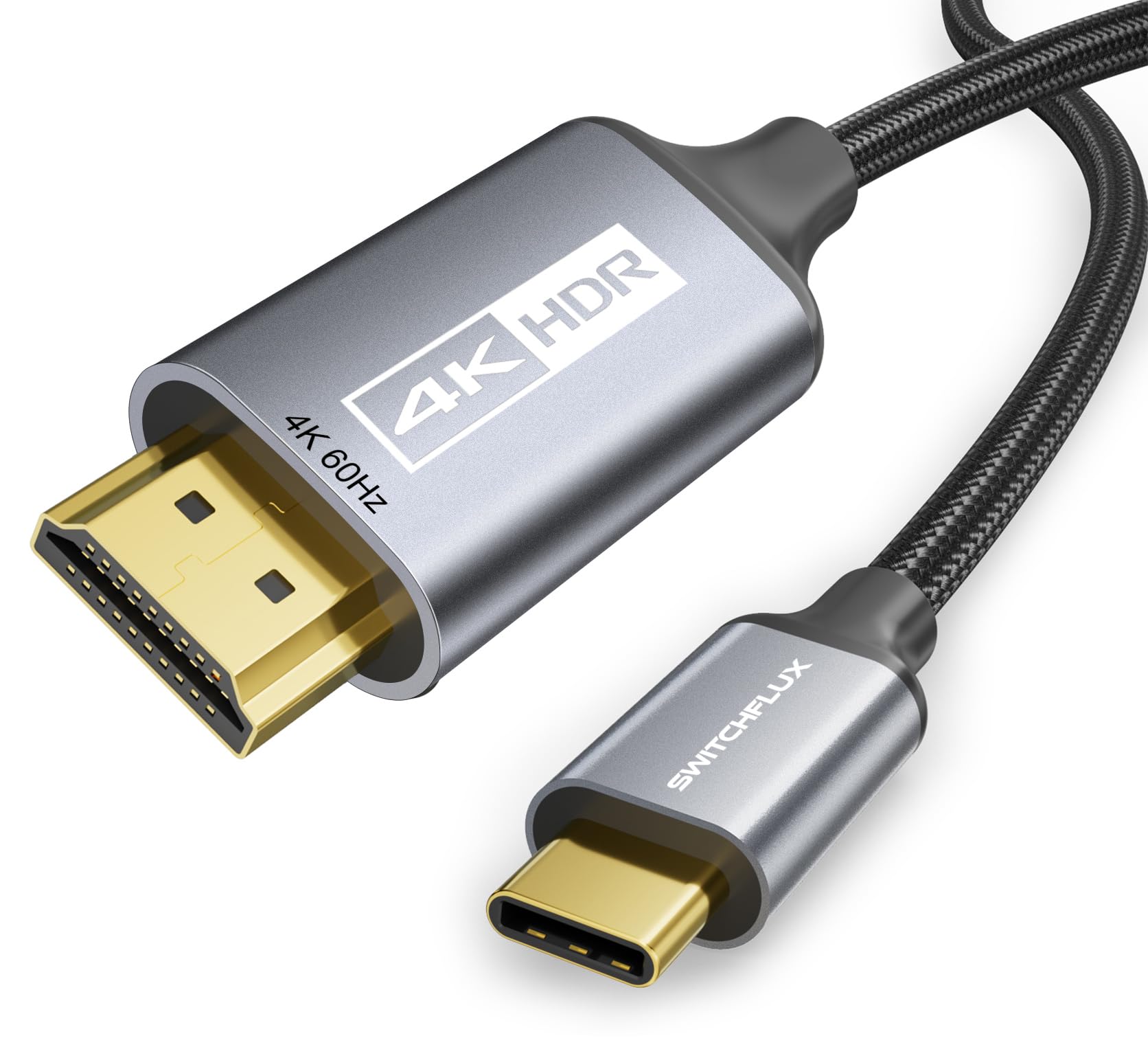Switchflux Usb C To Hdmi Cable 10Ft [4K@60Hz] High Speed Usb Type C To Hdmi 2.0 Braided Cord (Thunderbolt 3/4 Compatible) For Ip